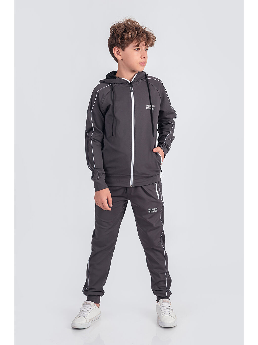 Gri Dalgıç Kumaş Unisex Çocuk Eşofman Takımı Unlimited Potential ESF1725Y