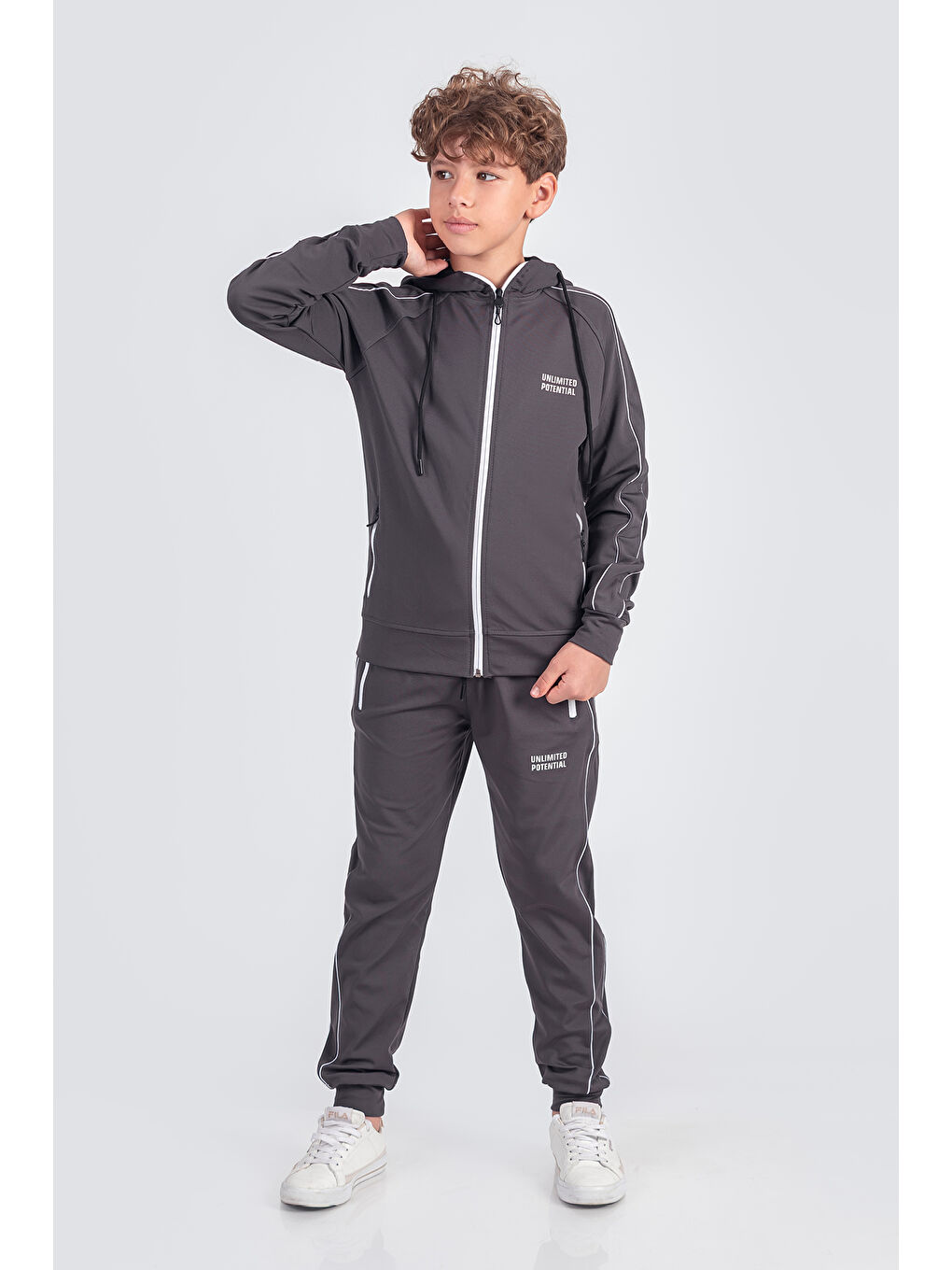 Gri Dalgıç Kumaş Unisex Çocuk Eşofman Takımı Unlimited Potential ESF1725Y-1