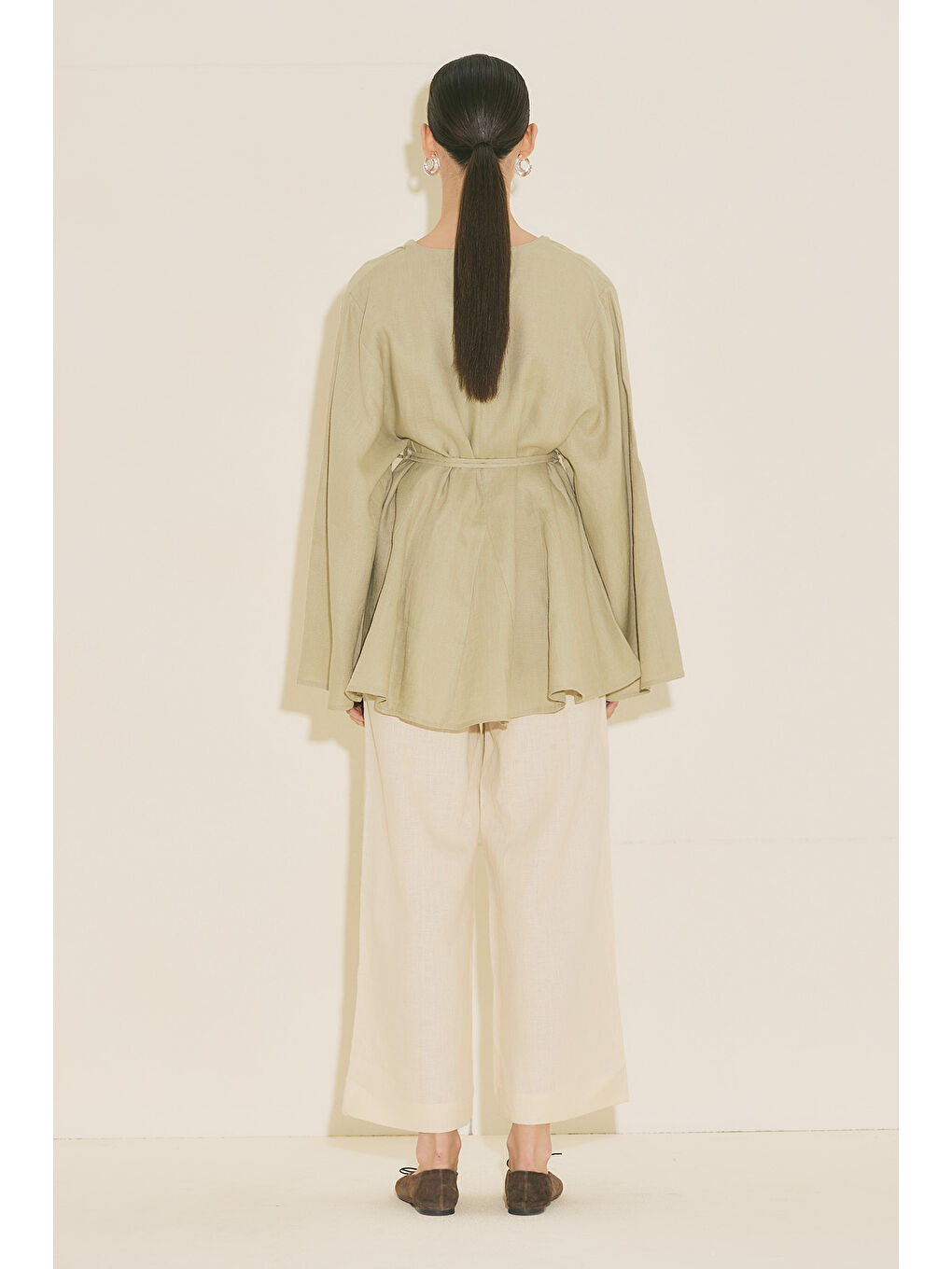 Yeşil %100 Keten Volümlü Tunik Adaçayı-3