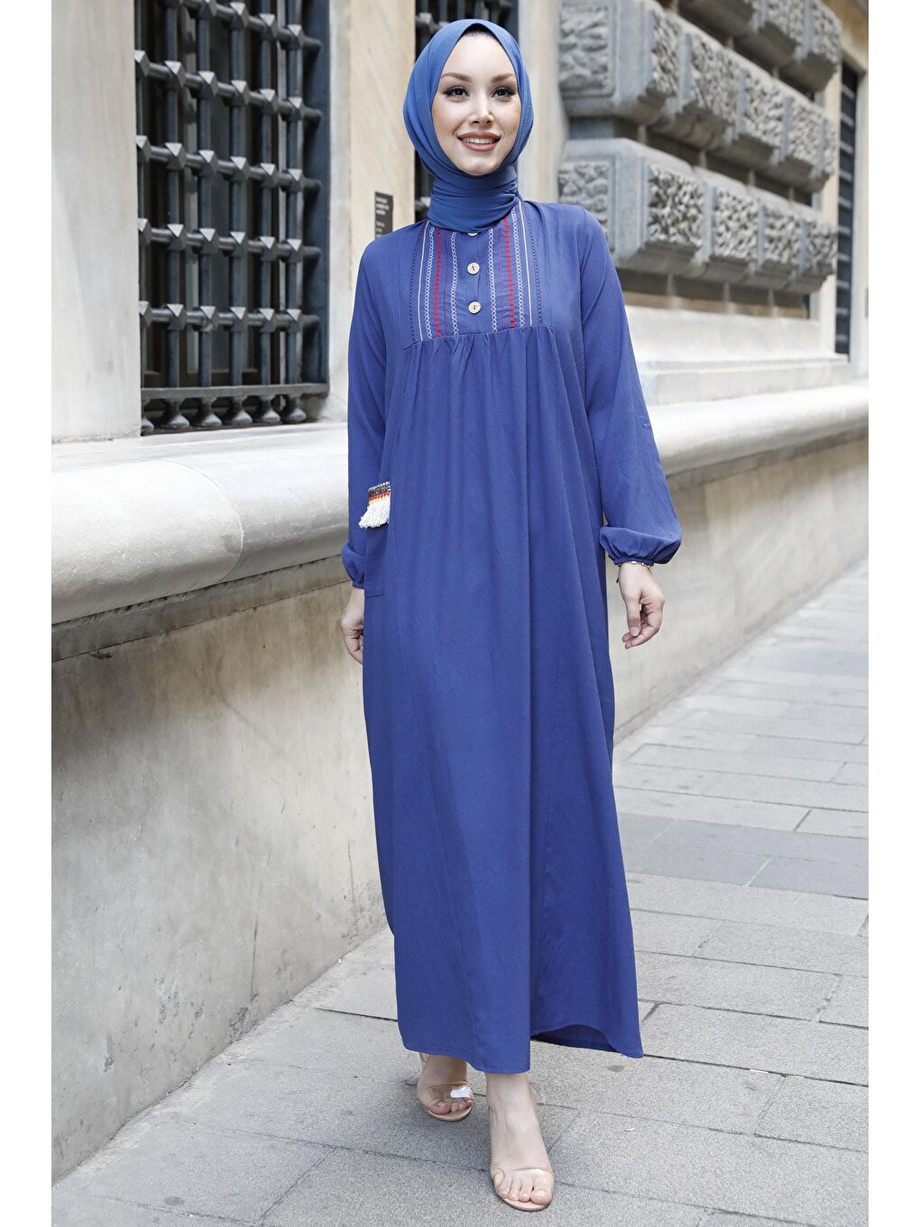 Orta Kadın Mavi Elbise - 10317-2