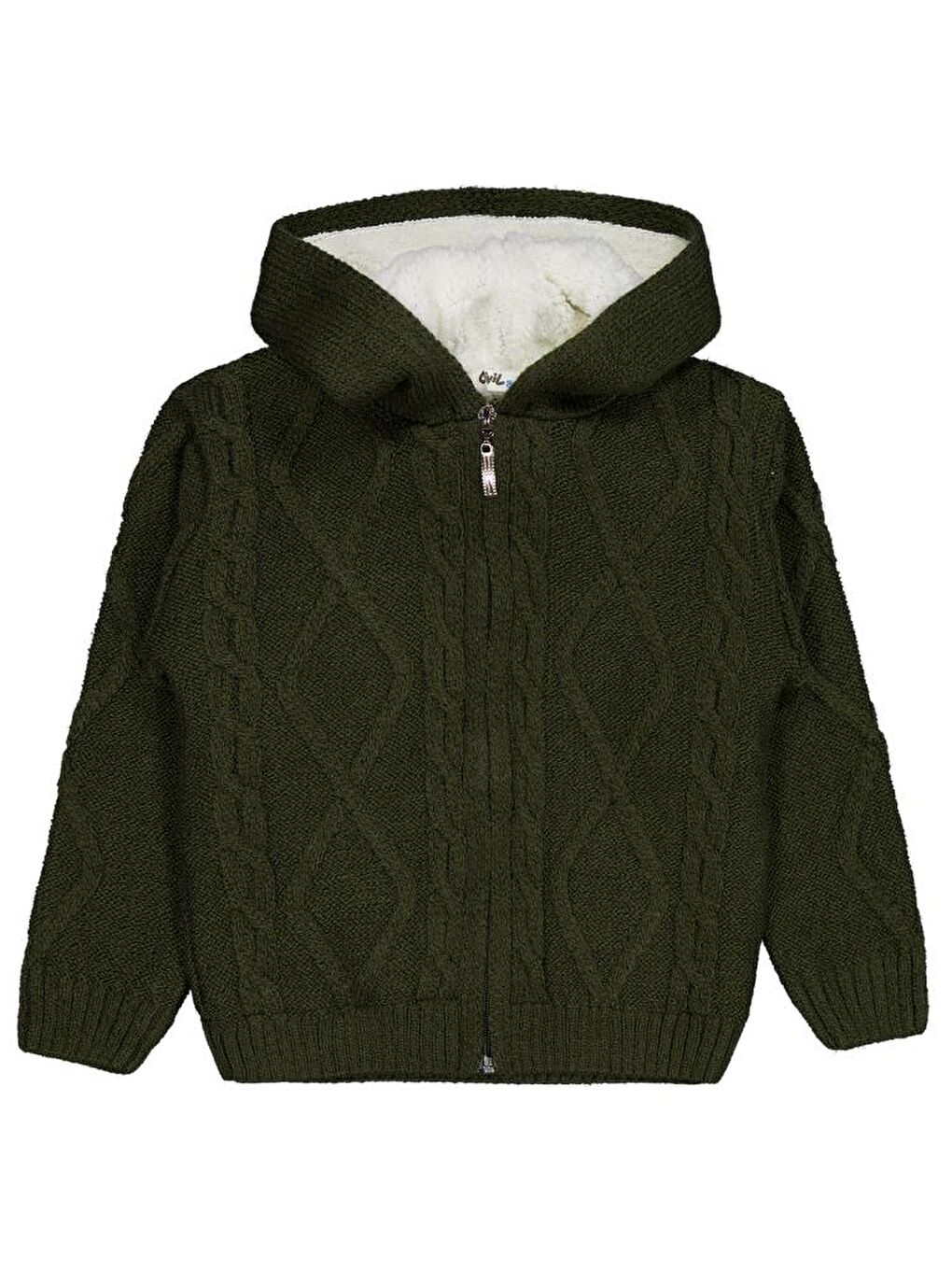 Haki Boys Saç Örgülü İçi Polarlı Kapüşonlu 2-5 Yaş Hırka - Yeşil 2-3 Yaş