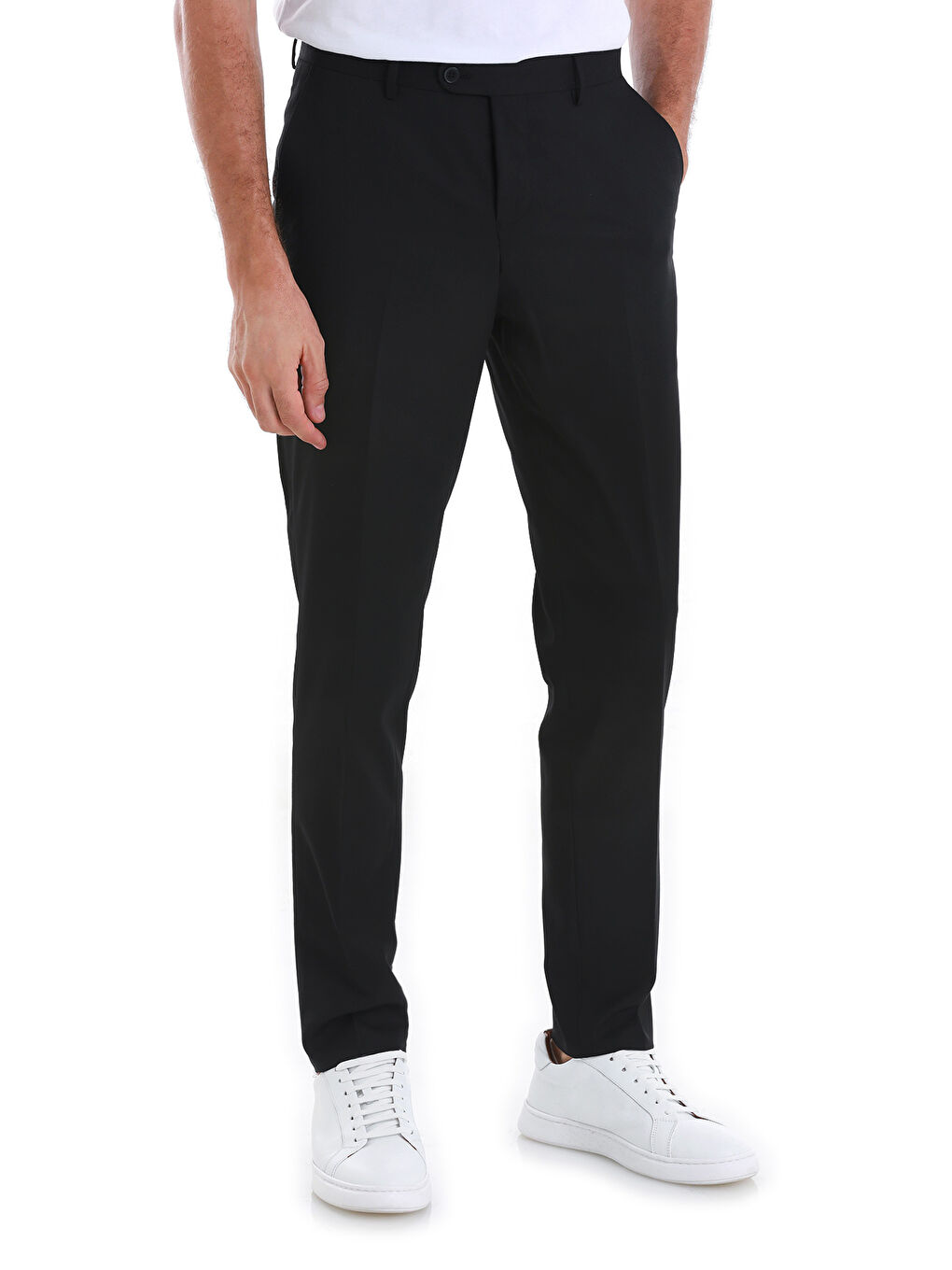 Siyah Slim Fit Düz Yandan Cepli Kumaş Erkek Pantolon