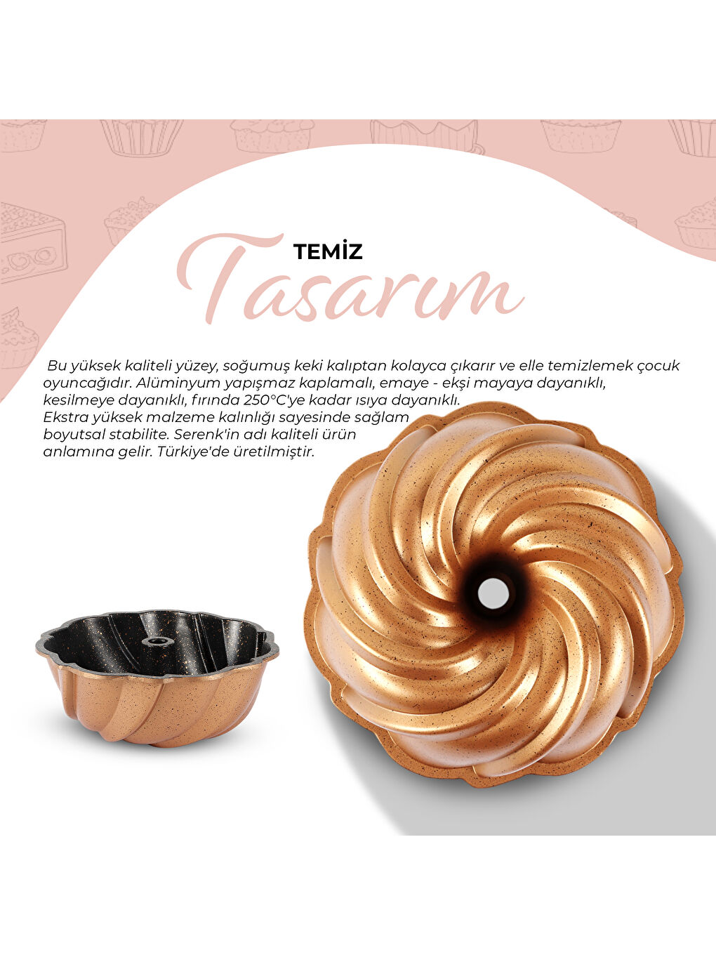 Serenk Kahverengi Fun Cooking Rüzgar Gülü Alüminyum Döküm Granit Kaplama Kek Kalıbı 24 cm Sarı - 2