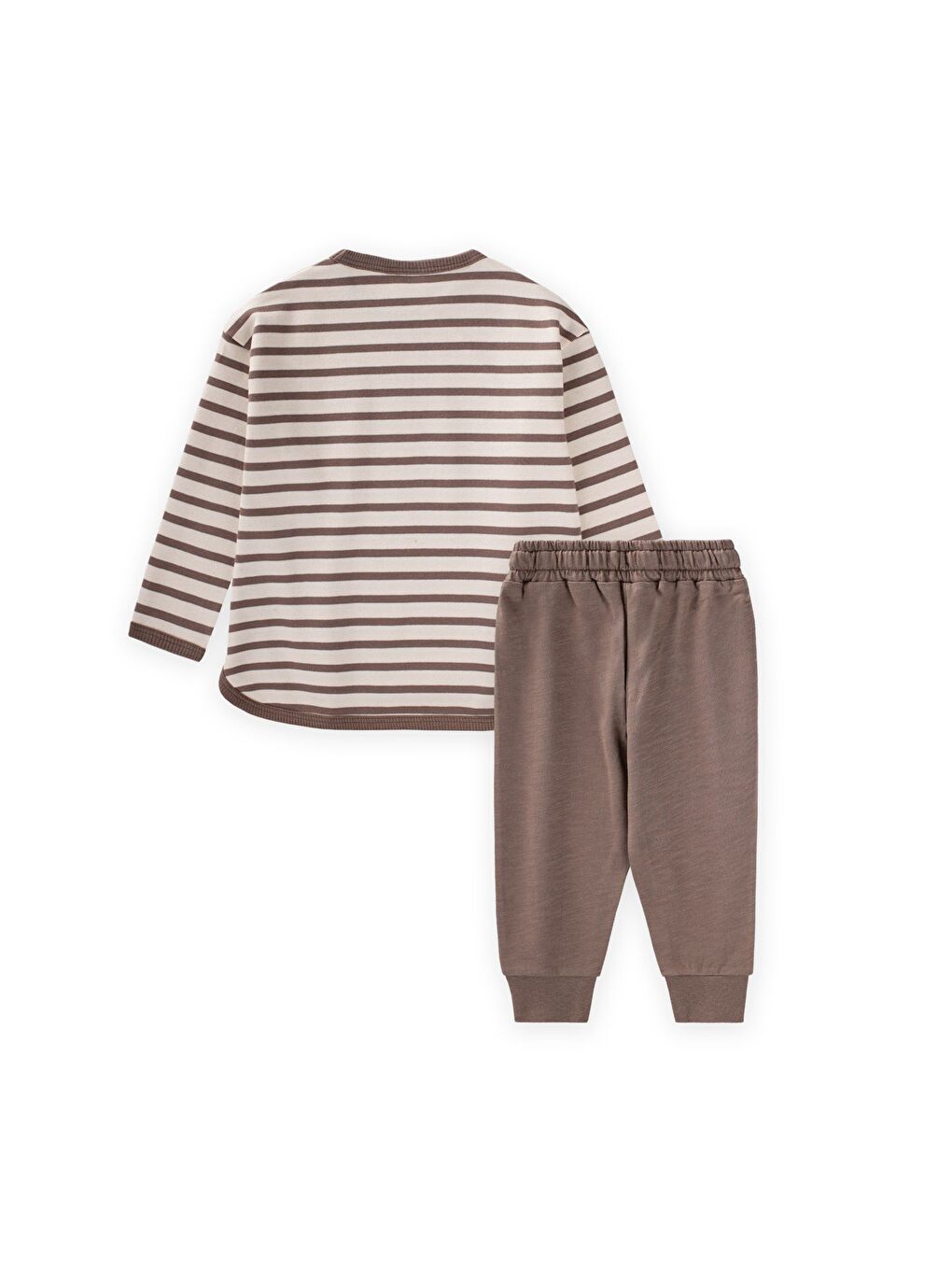 Bej Çizgili Sweatshirt Takım 1-7 Yaş Vizon-1