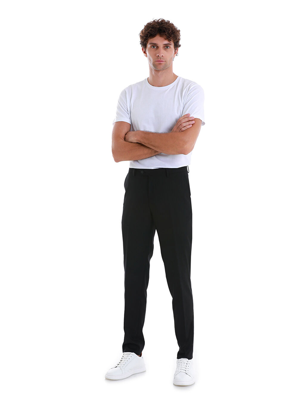 Siyah Slim Fit Düz Yandan Cepli Kumaş Erkek Pantolon-1