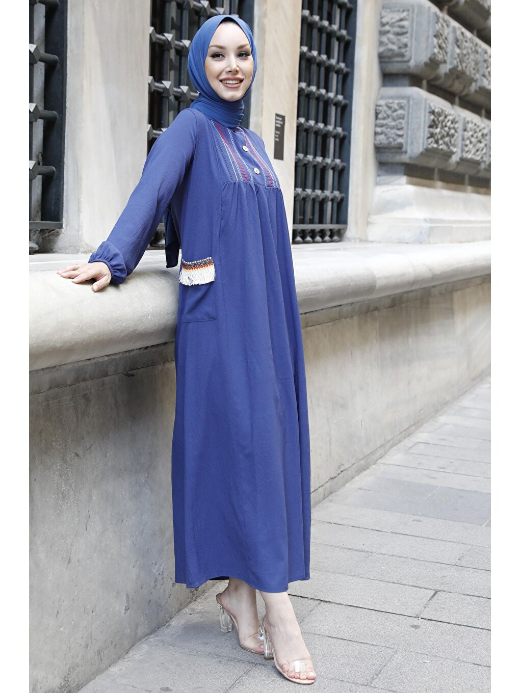 Orta Kadın Mavi Elbise - 10317-3