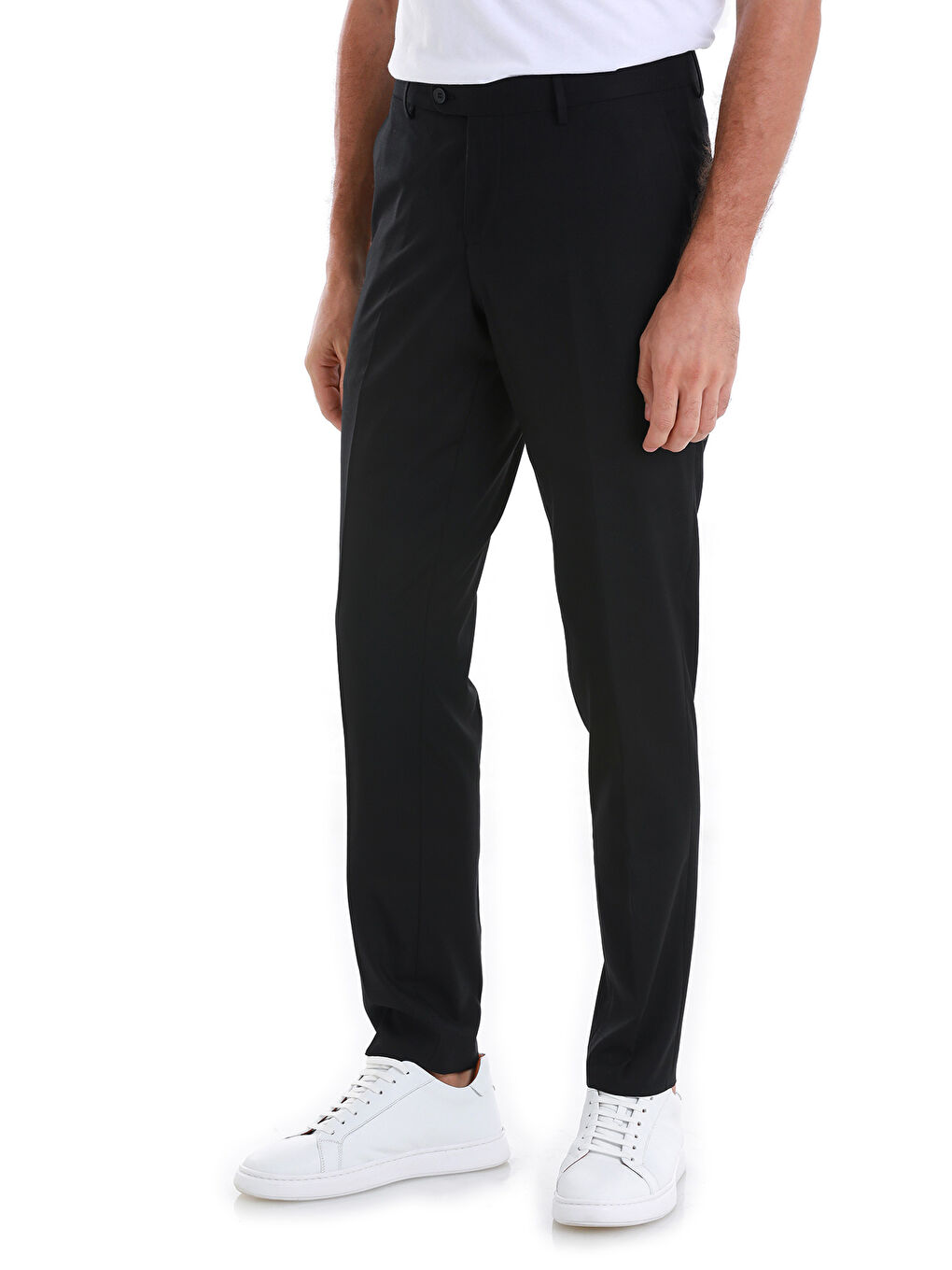 Siyah Slim Fit Düz Yandan Cepli Kumaş Erkek Pantolon-2