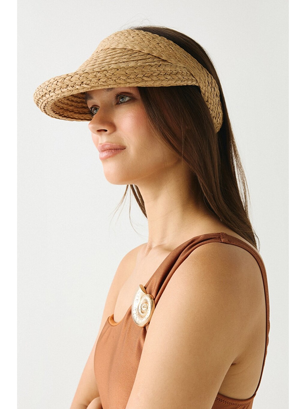 Kahverengi Hasır Vizör Şapka Y8227 Camel