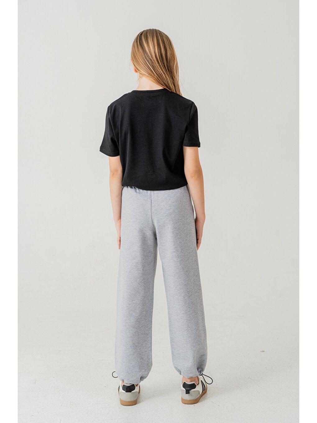 Gri Cebi Taşlı Paça Brit Lastikli Stoperli Kız Çocuk Eşofman Altı-4