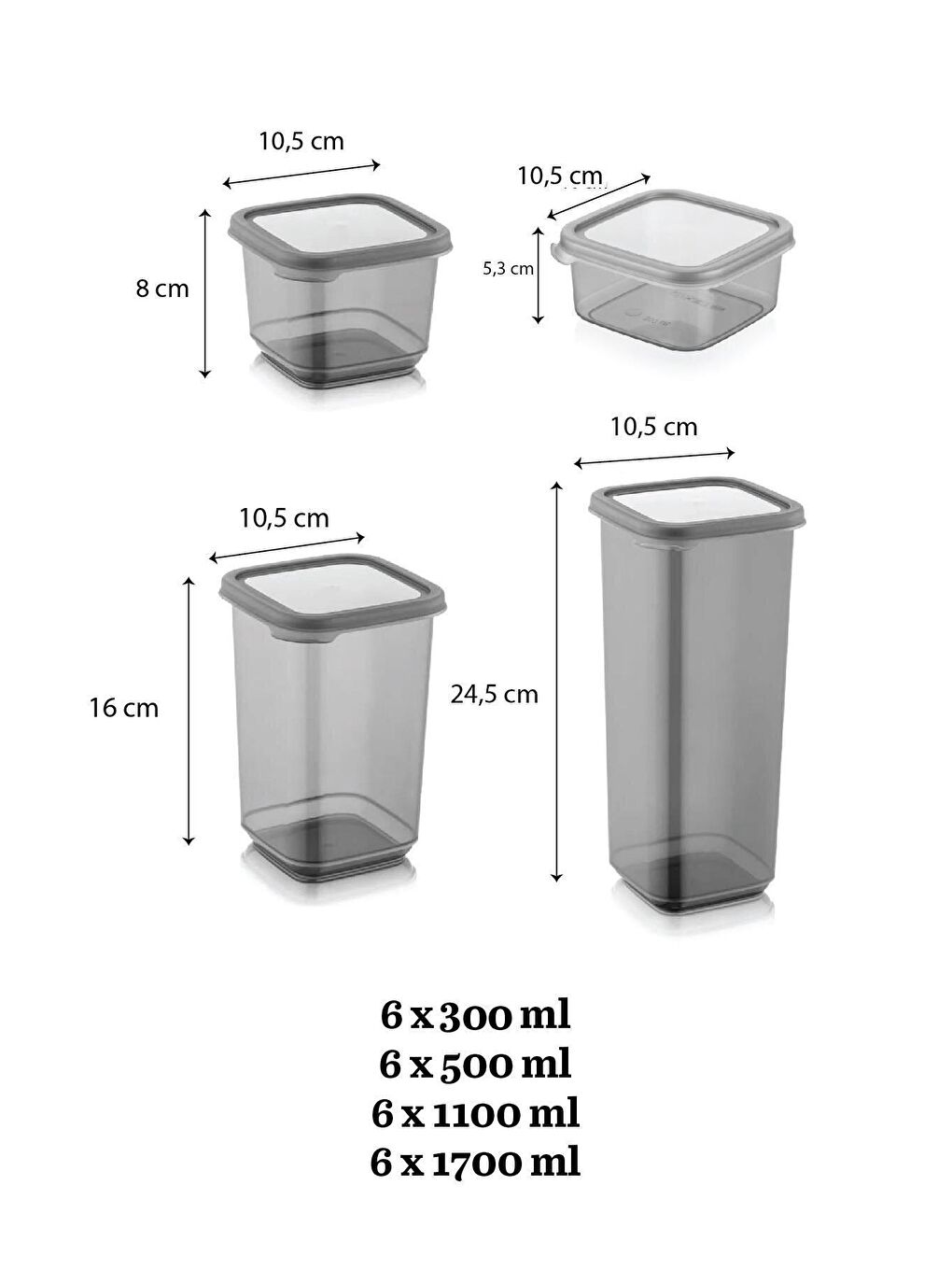 Antrasit 24 Parça Etiketli Kare Erzak Saklama Kabı-1