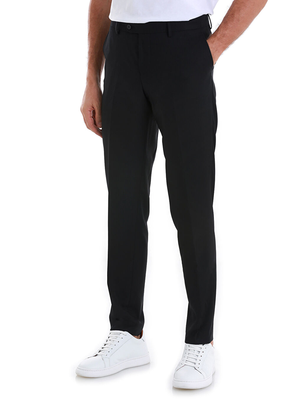 Siyah Slim Fit Düz Yandan Cepli Kumaş Erkek Pantolon-3