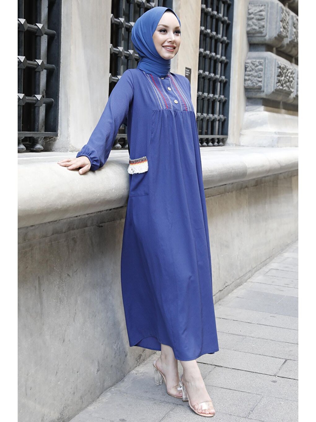 Orta Kadın Mavi Elbise - 10317-4