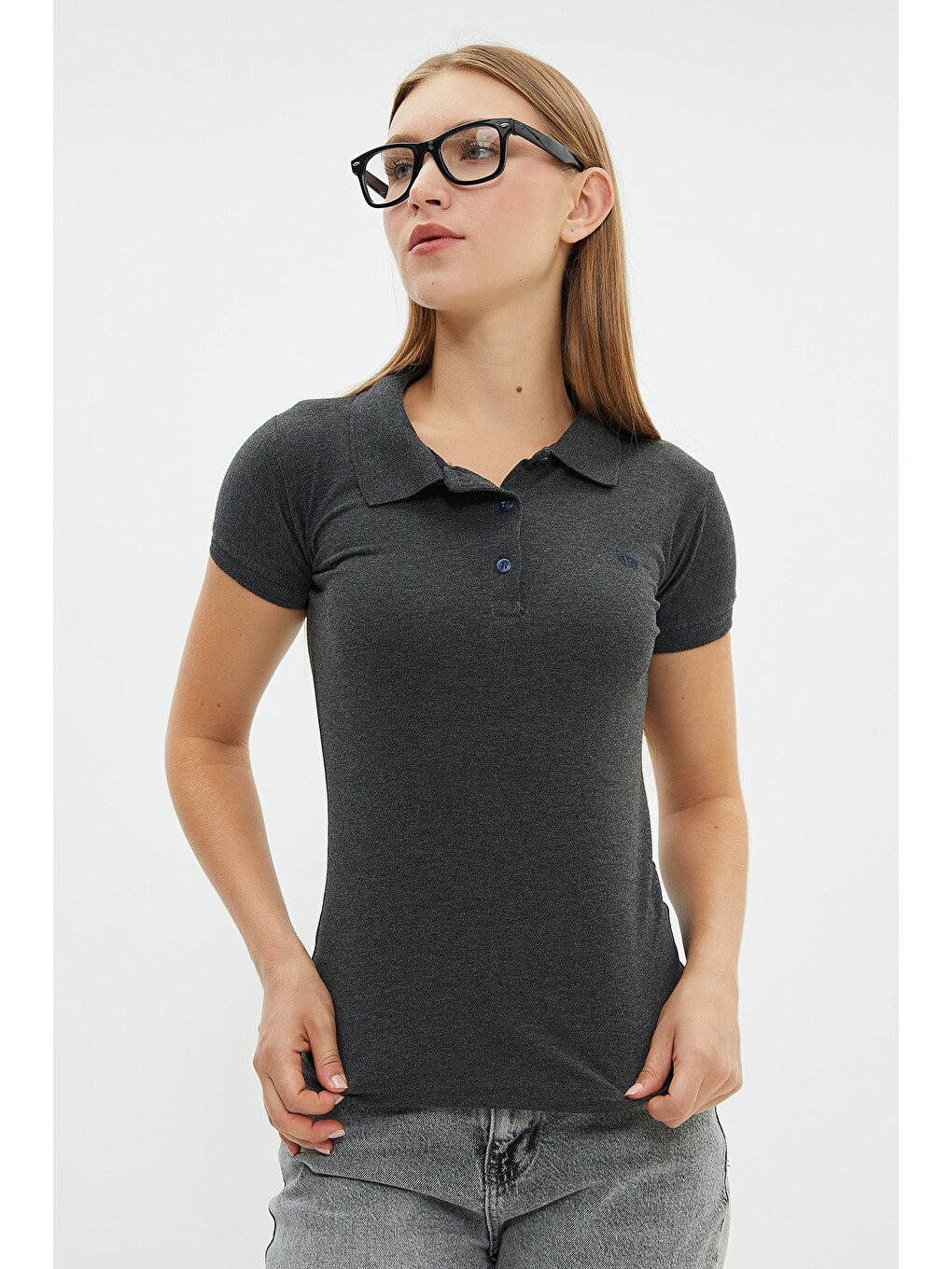 Antrasit Nakışlı Polo Yaka Slim Fit Tişört-4