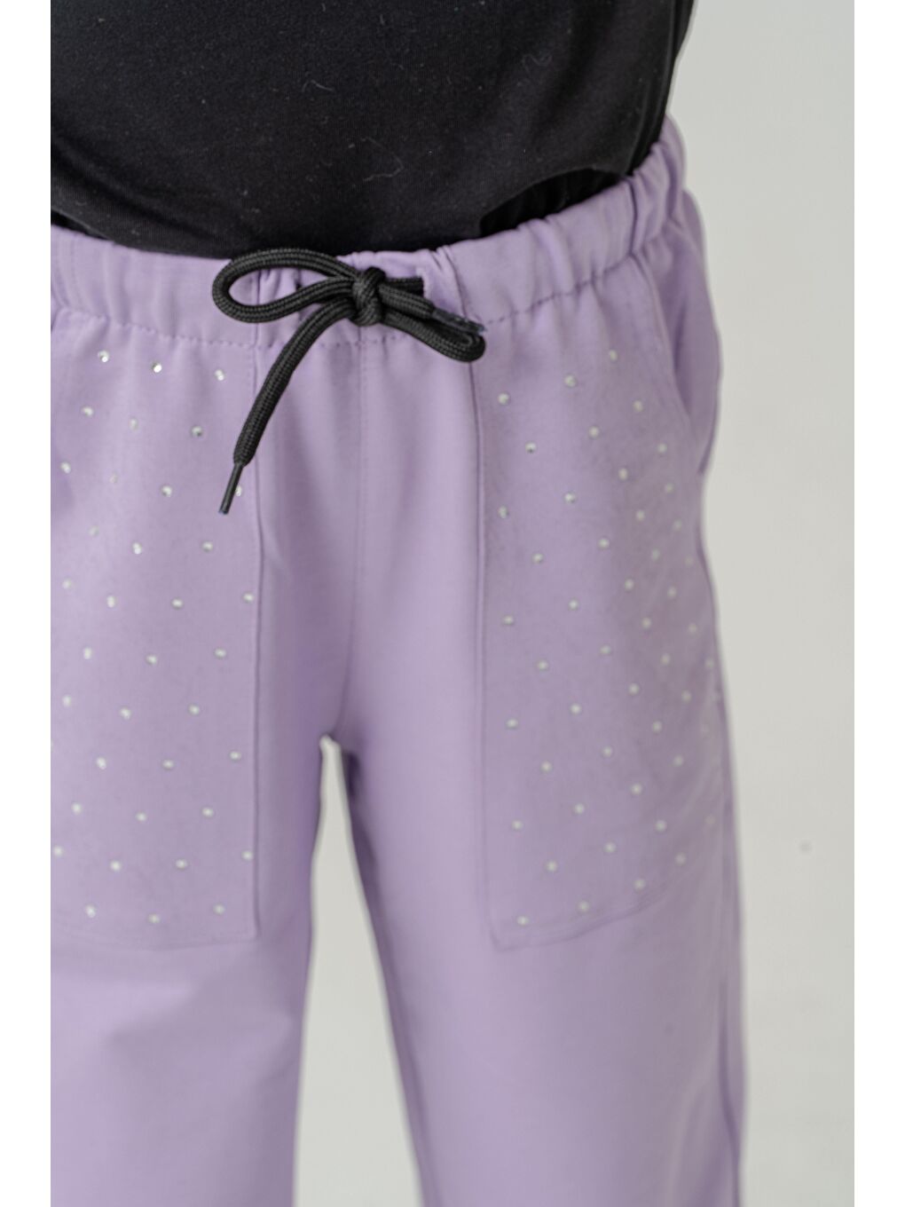 Lila Cebi Taşlı Paça Brit Lastikli Stoperli Kız Çocuk Eşofman Altı-1