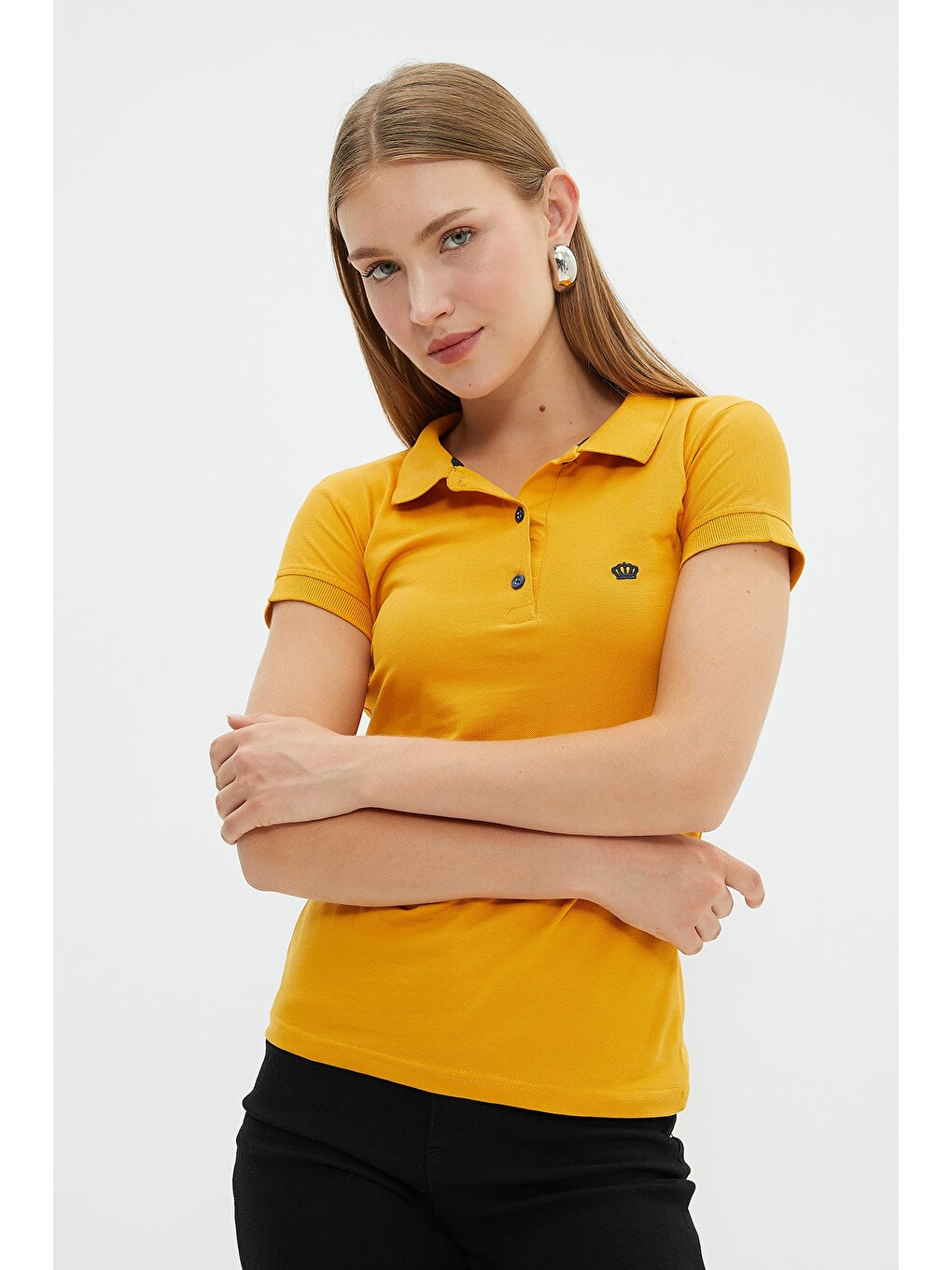 Sarı Nakışlı Polo Yaka Slim Fit Tişört-2