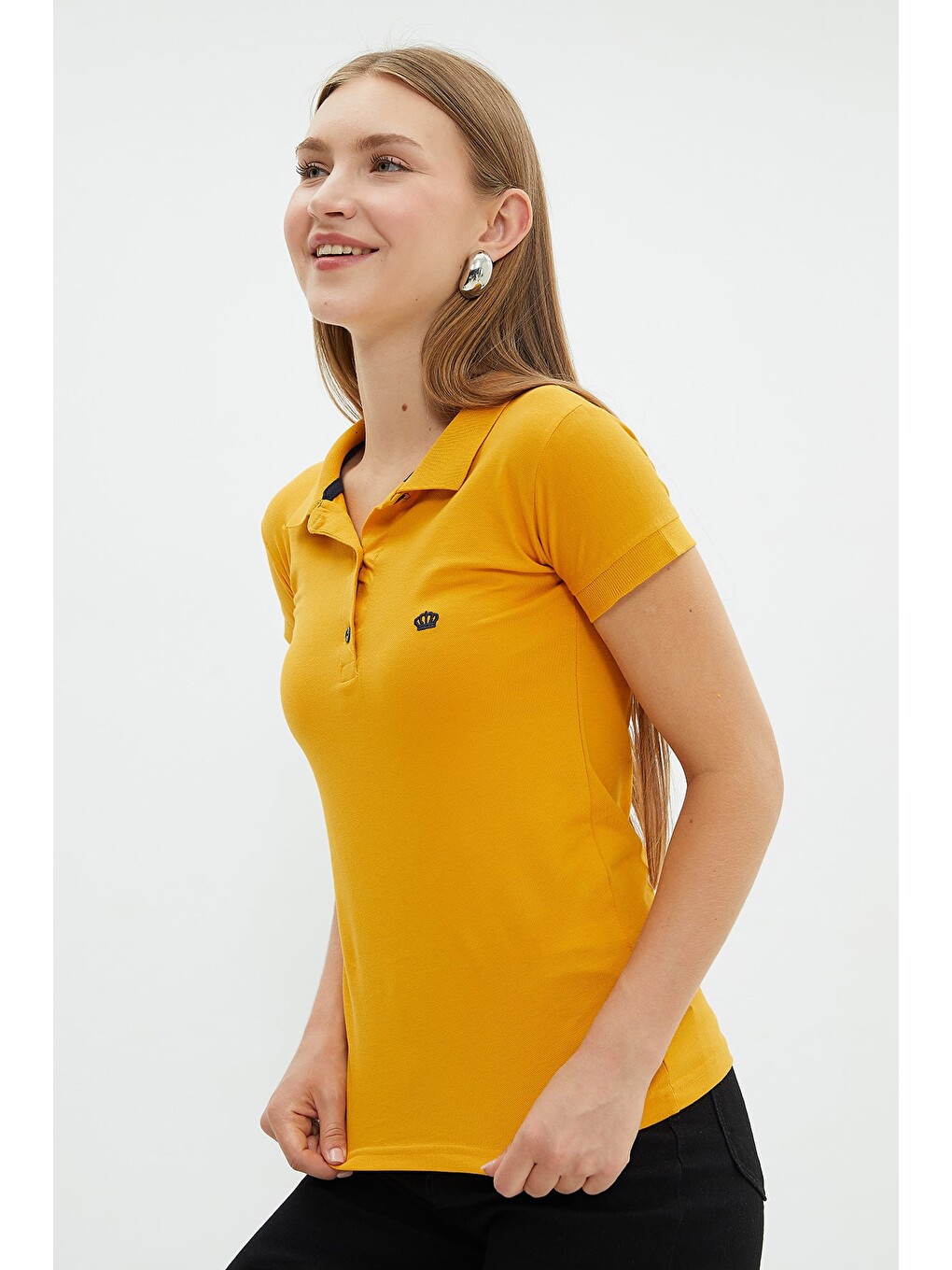 Sarı Nakışlı Polo Yaka Slim Fit Tişört-3