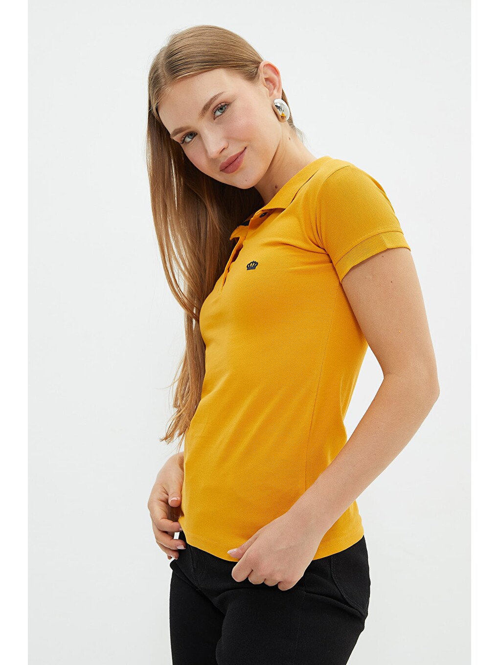 Sarı Nakışlı Polo Yaka Slim Fit Tişört-4