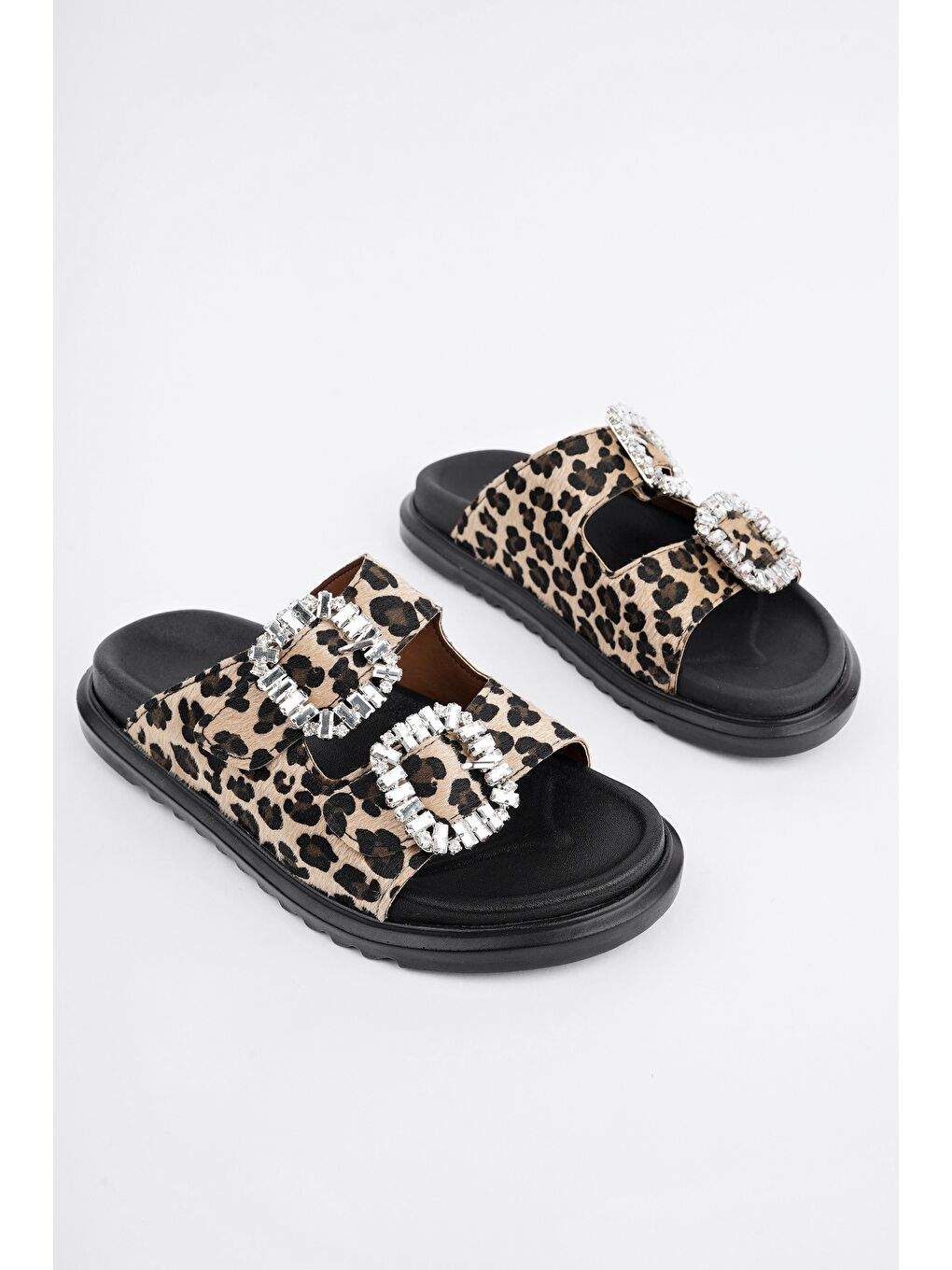 Sarı HALLE Çift Bantlı Taş Detaylı Günlük Kadın Terlik-5