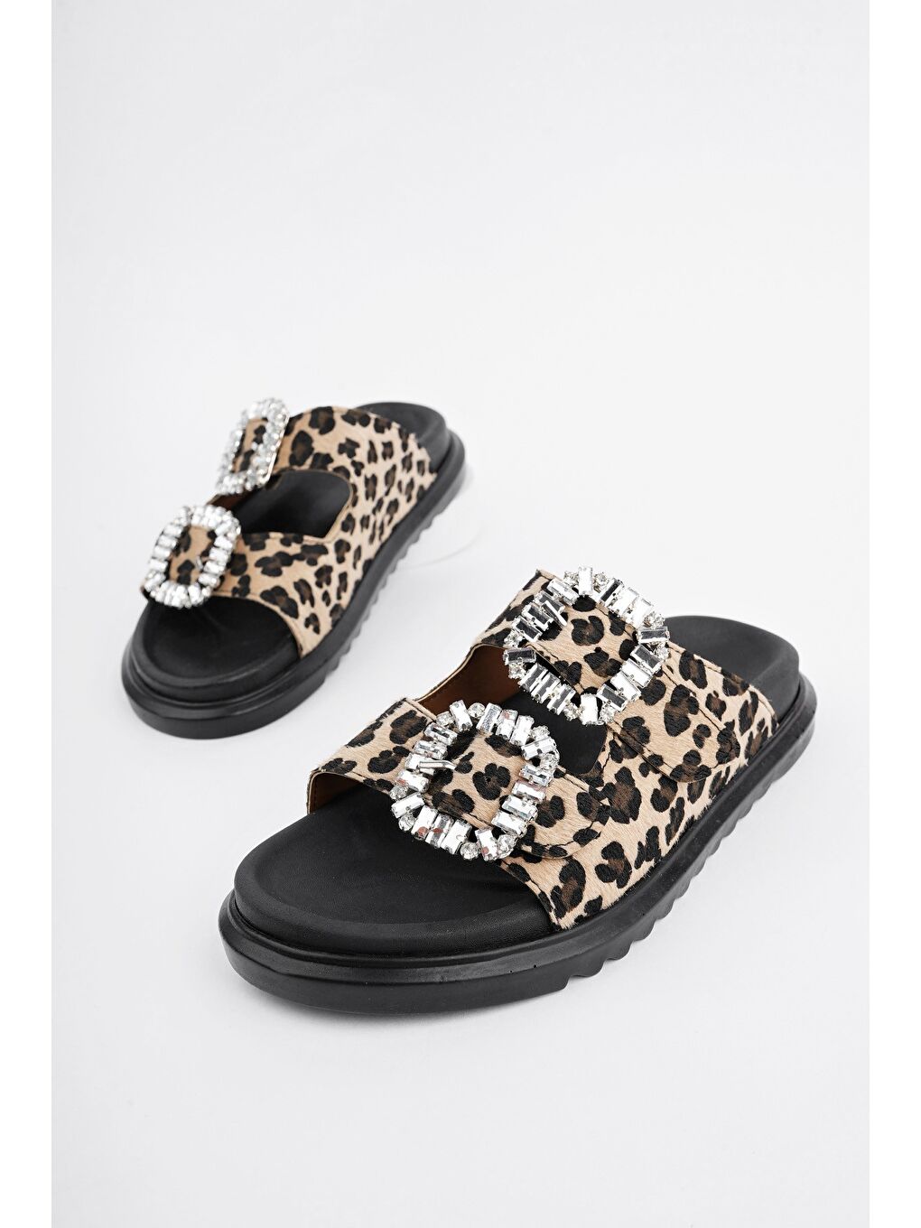 Sarı HALLE Çift Bantlı Taş Detaylı Günlük Kadın Terlik-6