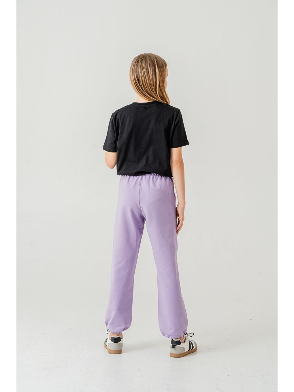 Lila Cebi Taşlı Paça Brit Lastikli Stoperli Kız Çocuk Eşofman Altı-5