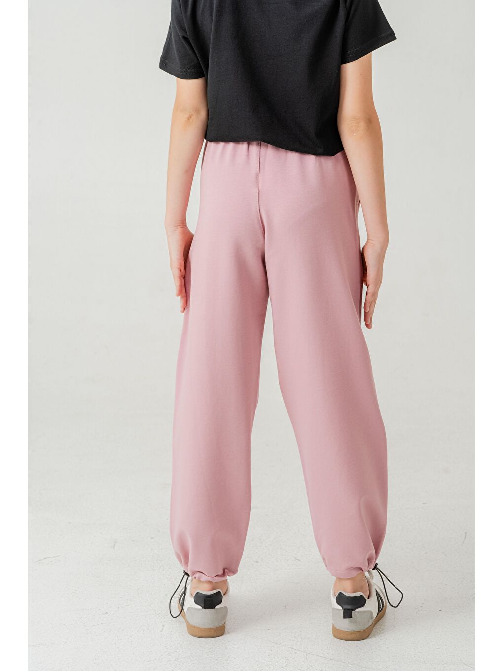 Pembe Cebi Taşlı Paça Brit Lastikli Stoperli Kız Çocuk Eşofman Altı-4