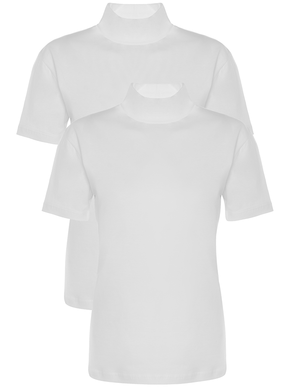 Beyaz Kadın 2 li Kısa Kollu Pamuklu Elastanlı Balıkçı Yaka 3257