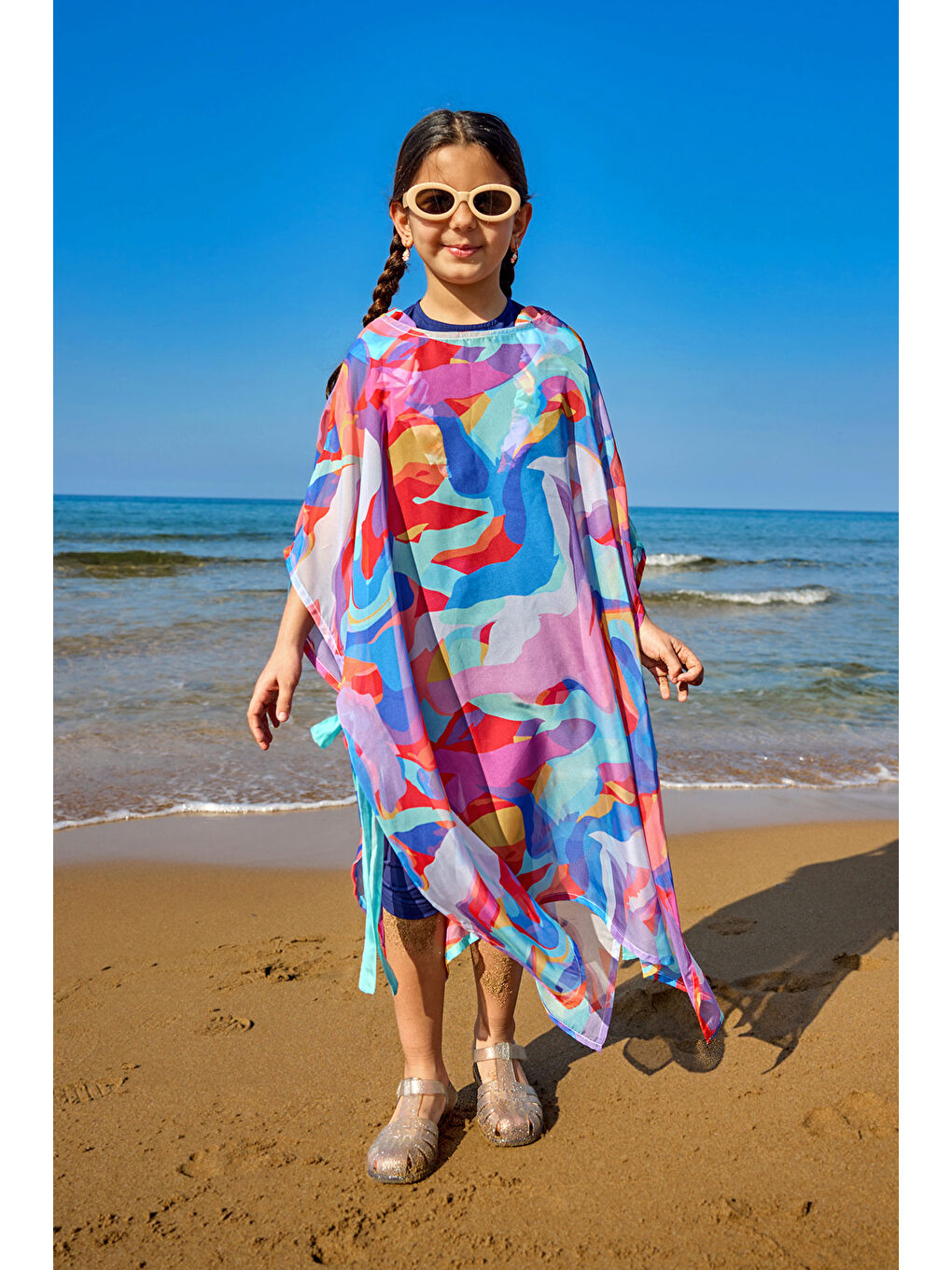 Turuncu Kız Çocuk Kimono Hafif, Dökümlü, Pareo CP2502