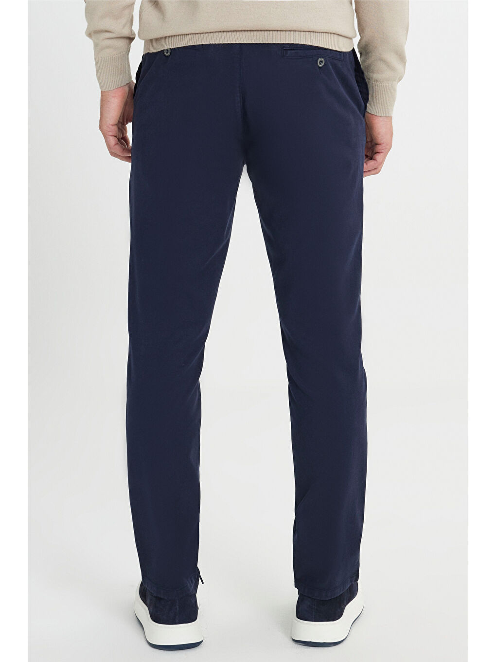 Erkek Lacivert Pamuklu Slim Fit Dar Kesim Diagonal Desenli Pileli Yan Cep Casual Pantolon-5
