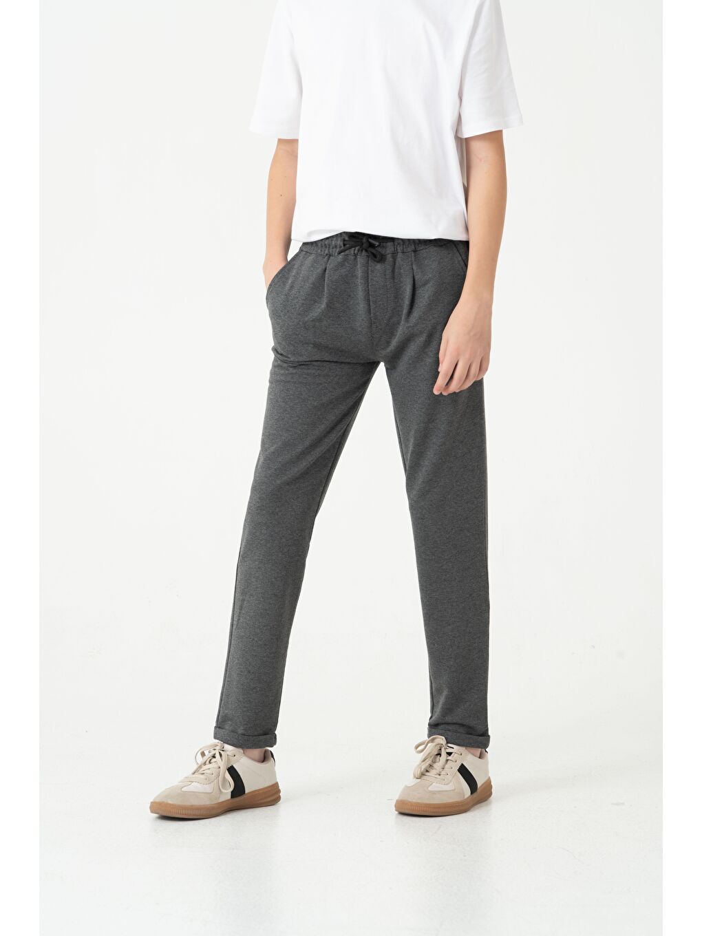 Antrasit Duble Paça Kemer Düğmeli Erkek Çocuk Eşofman Altı-5