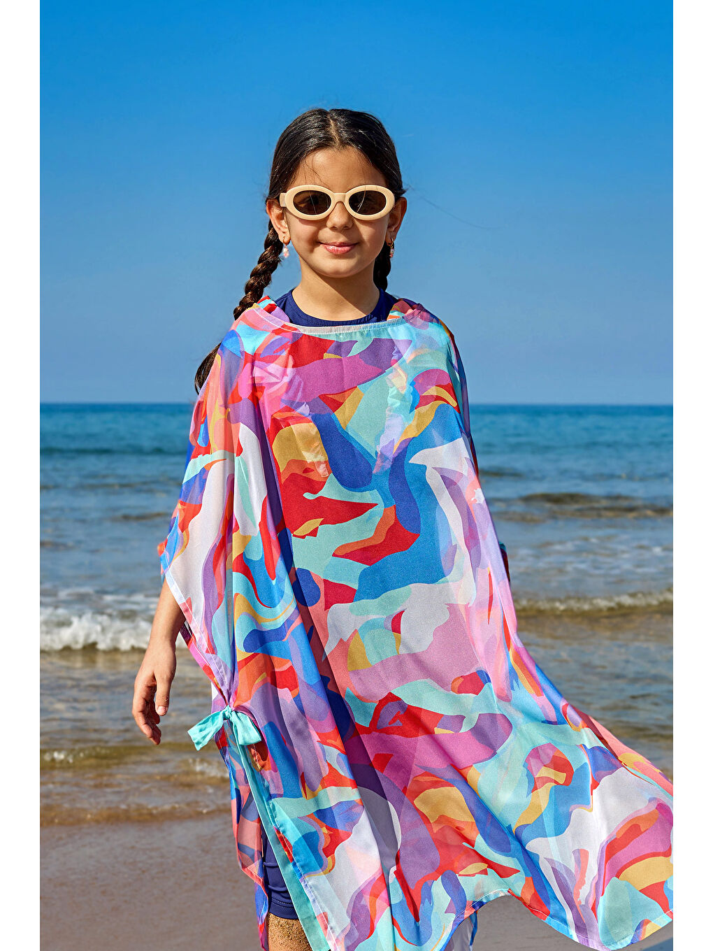 Turuncu Kız Çocuk Kimono Hafif, Dökümlü, Pareo CP2502-1