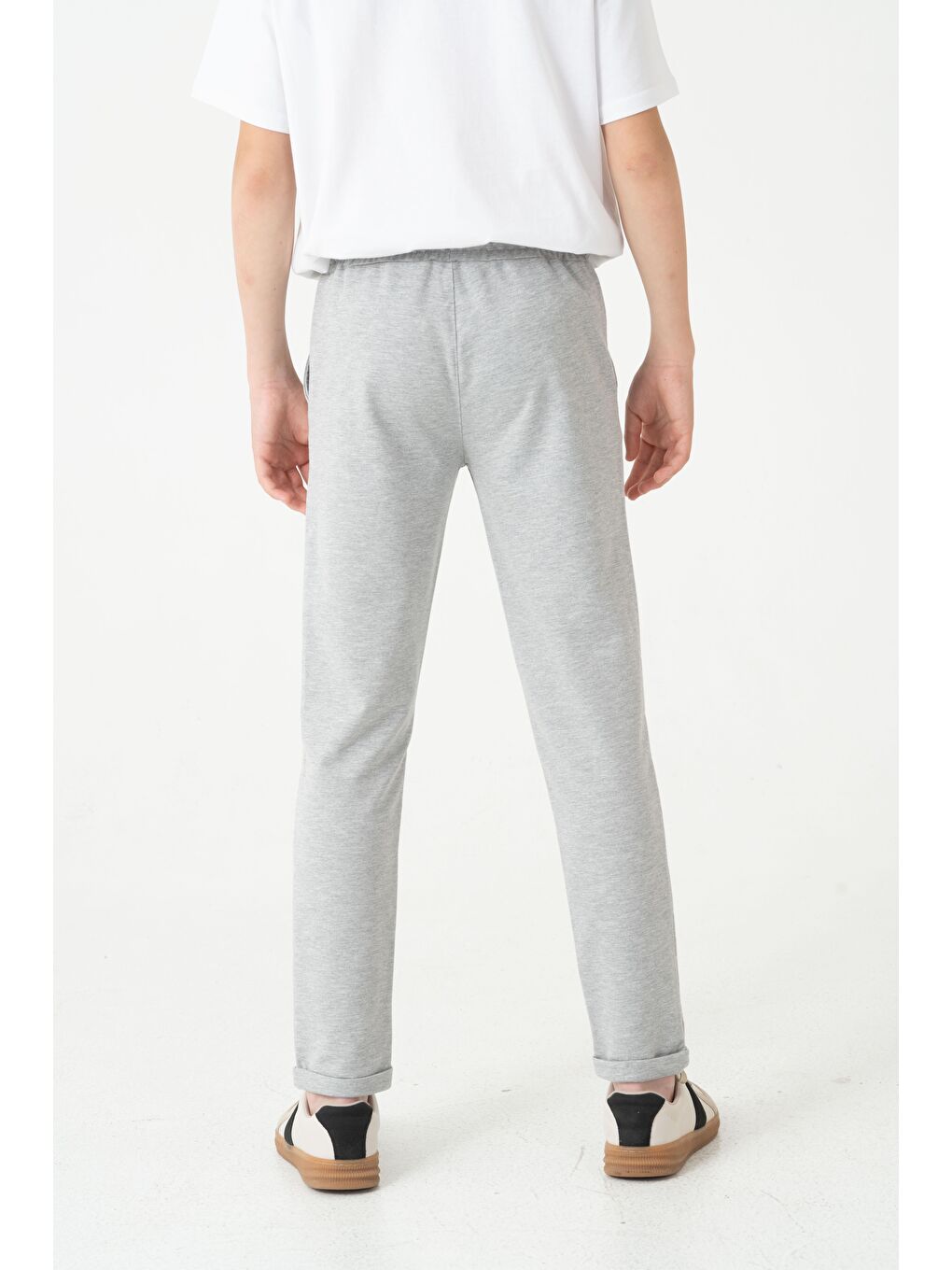 Gri Duble Paça Kemer Düğmeli Erkek Çocuk Eşofman Altı-5