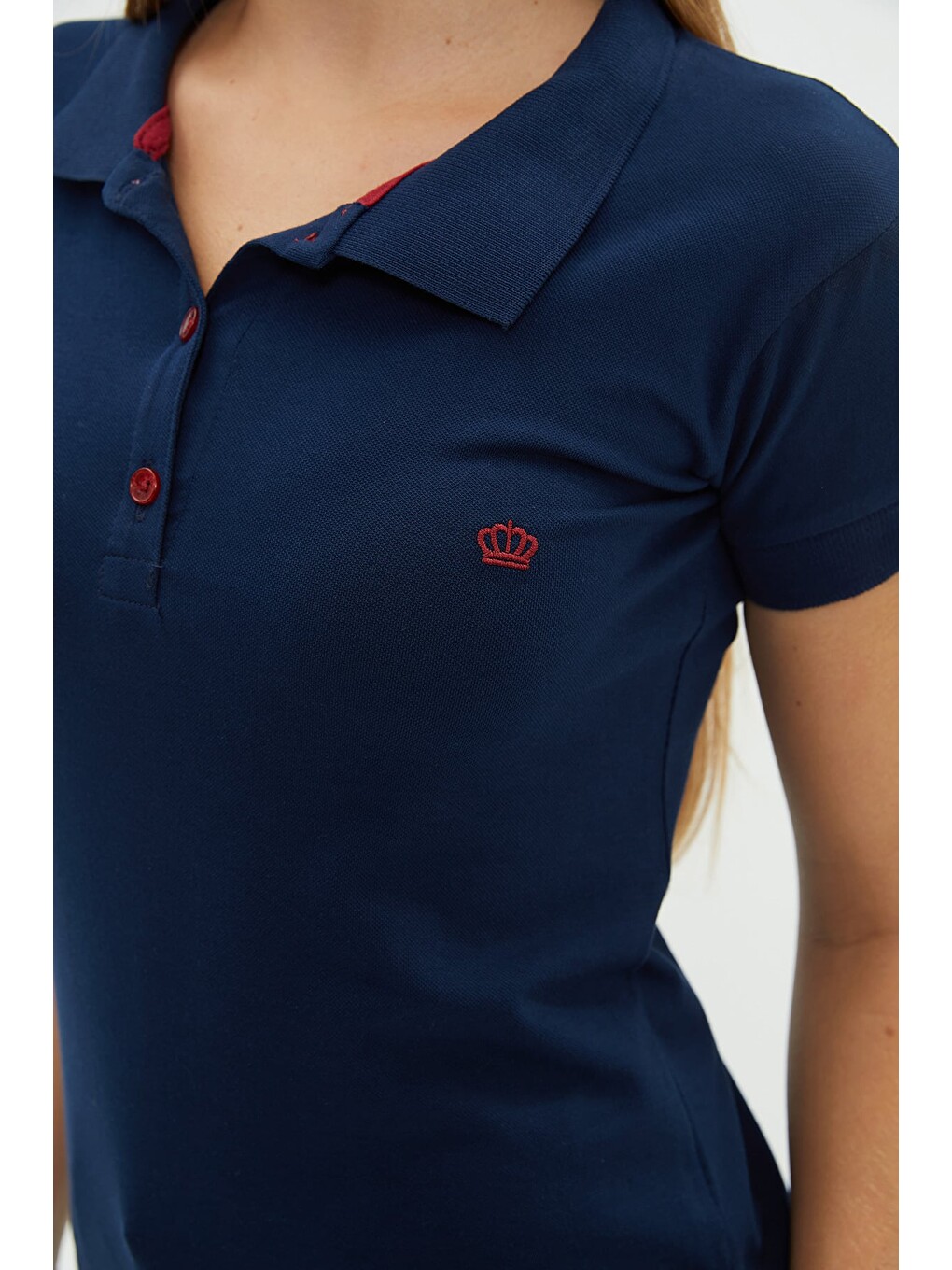 Lacivert Nakışlı Polo Yaka Slim Fit Tişört-3