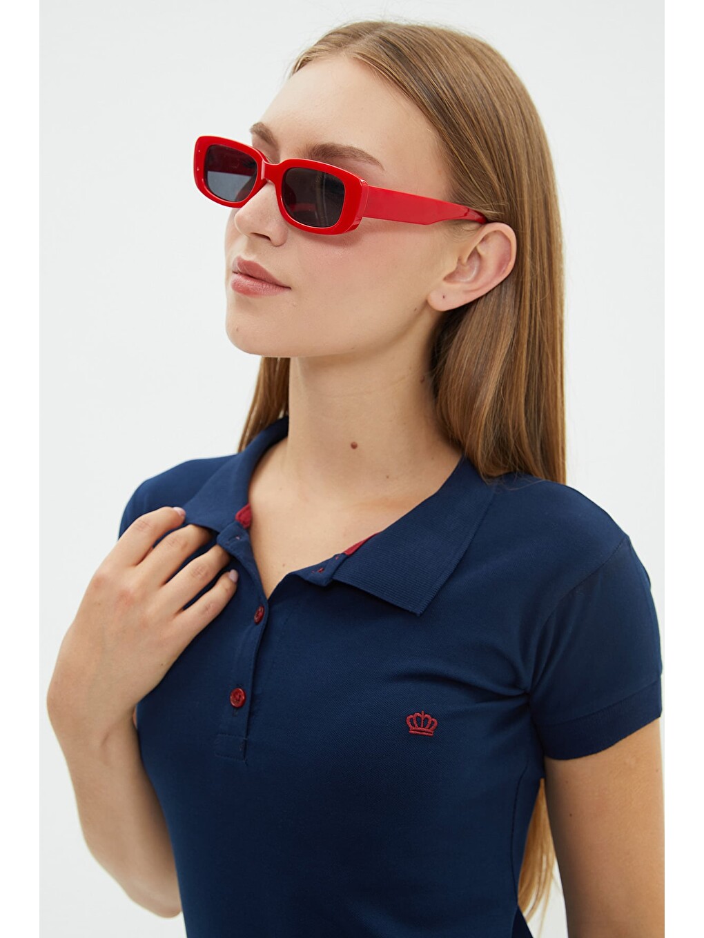 Lacivert Nakışlı Polo Yaka Slim Fit Tişört-4