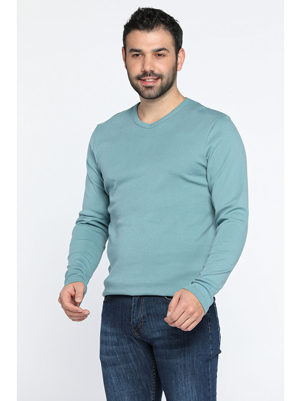 Mishar İtalia Yeşil Erkek V Yaka Body Sweatshirt