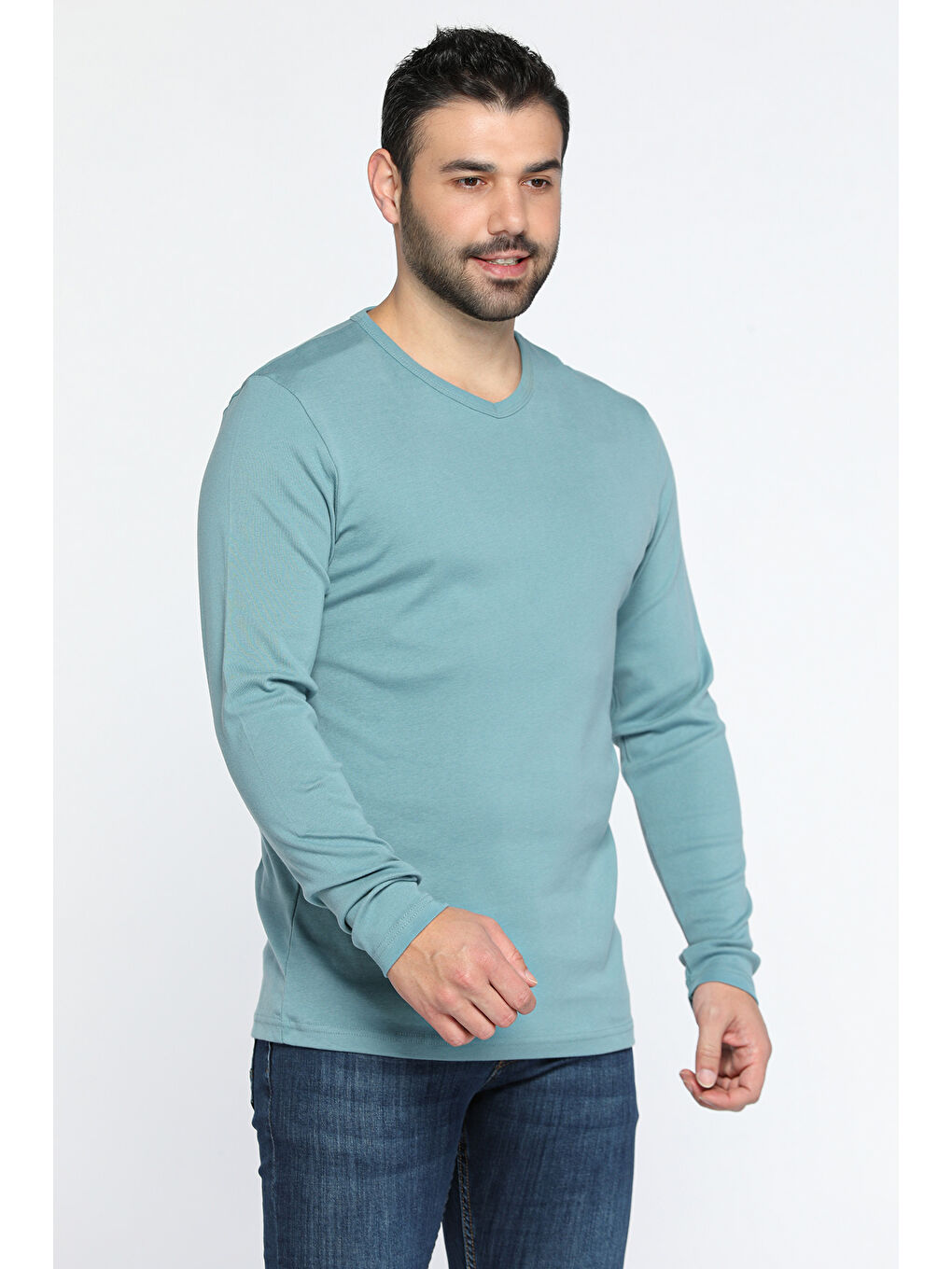 Mishar İtalia Yeşil Erkek V Yaka Body Sweatshirt - 1