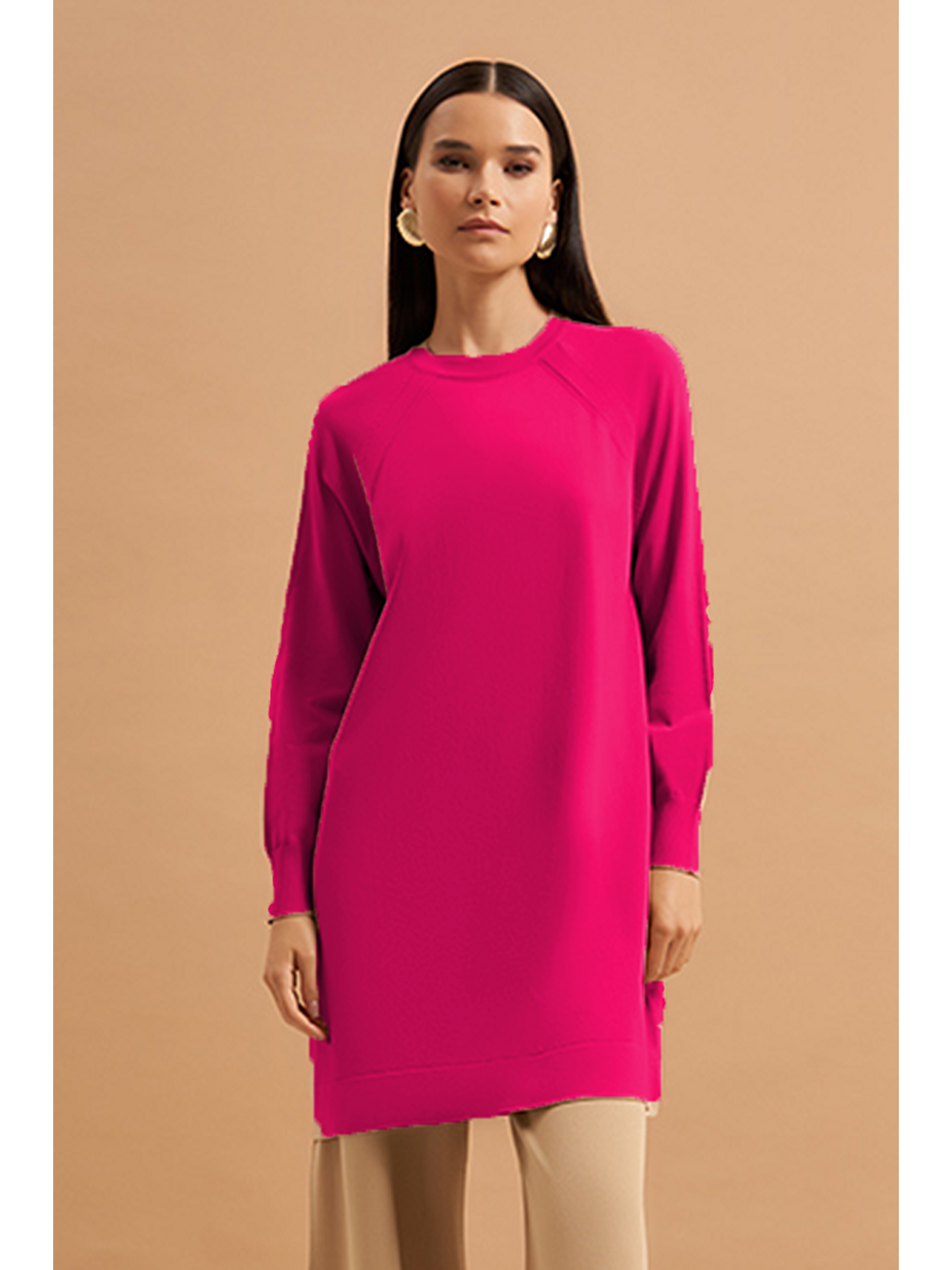 Merserize Bilek Detaylı Basic Tunik 500 Fuşya