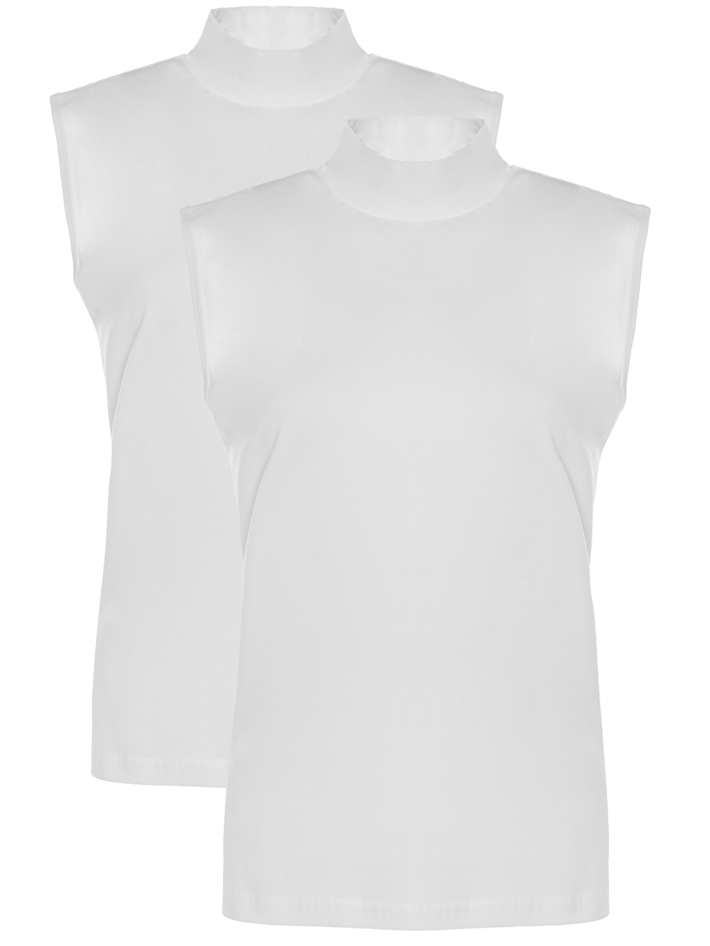 Beyaz Kadın 2 li Sıfır Kollu Pamuklu Elastanlı Balıkçı Yaka Fanila 1257