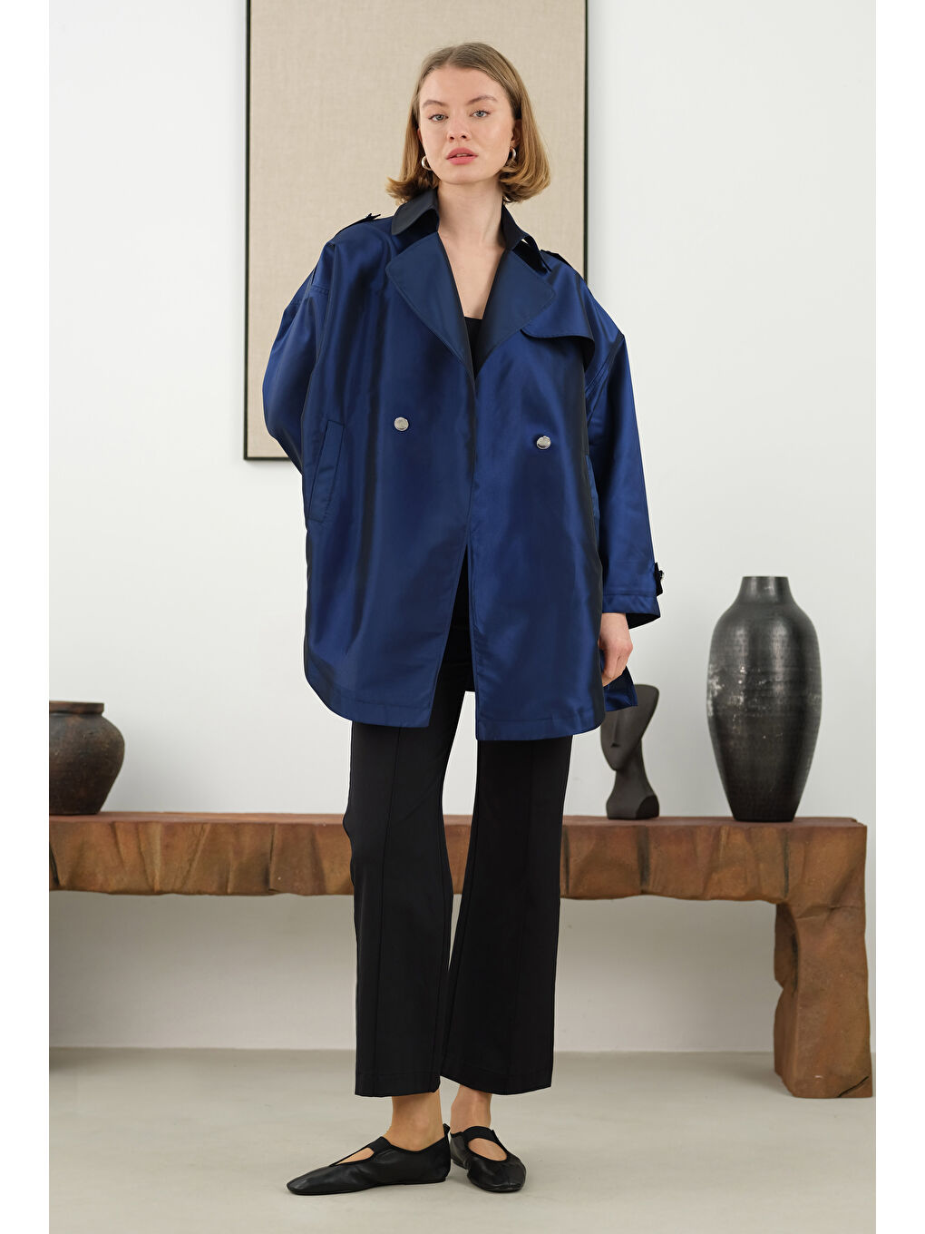 Apoletli Tafta Ceket Lacivert-1