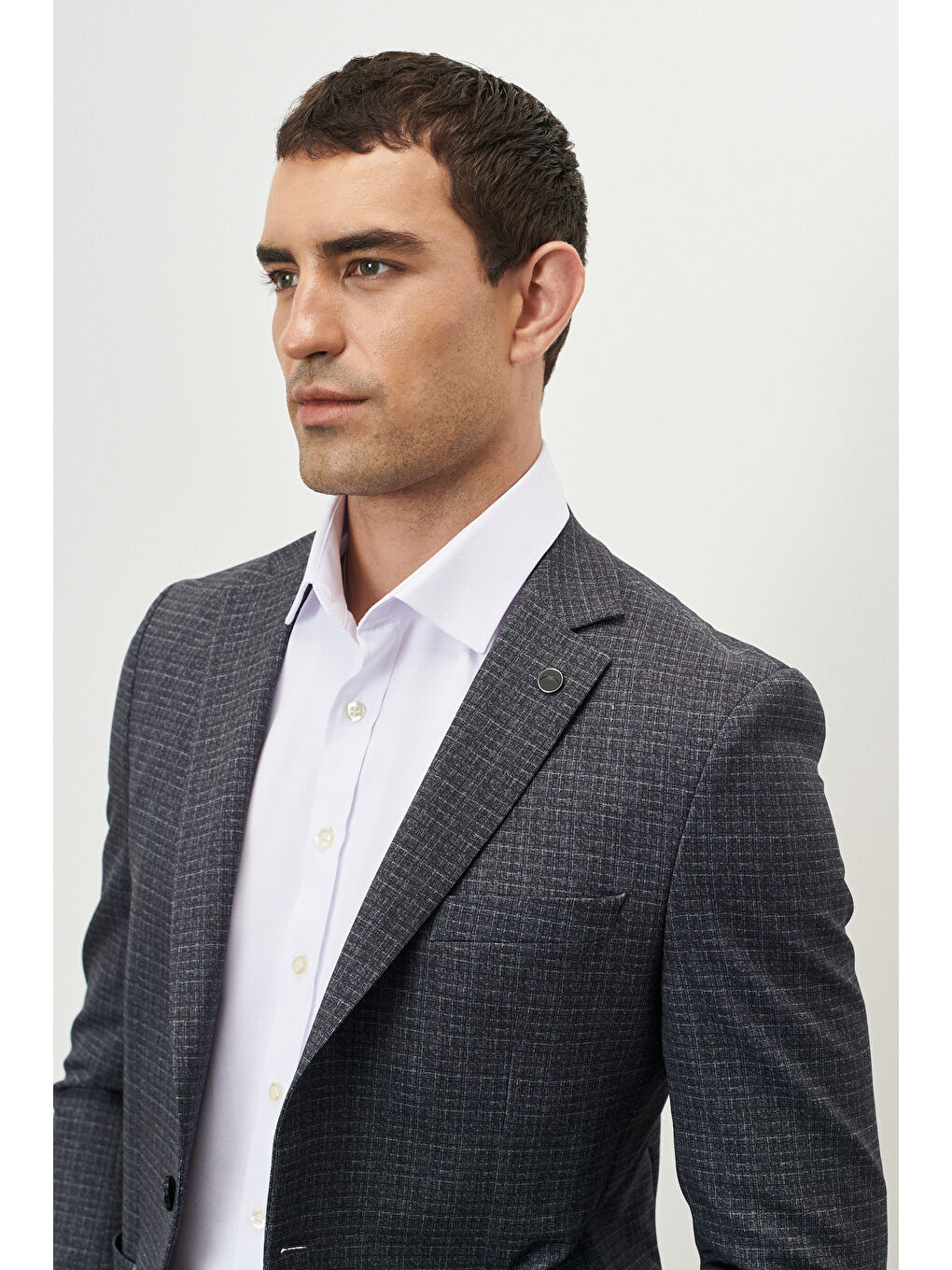 Erkek Antrasit Ekstra Slim Fit Dar Kesim Mono Yaka Desenli Takım Elbise-2