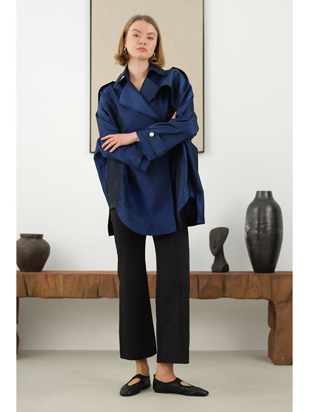 Apoletli Tafta Ceket Lacivert-2