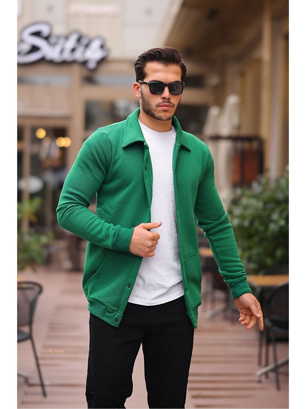 Yeşil Çıtçıtlı Cepli İçi Şardonlu Sweatshirt Ceket-5