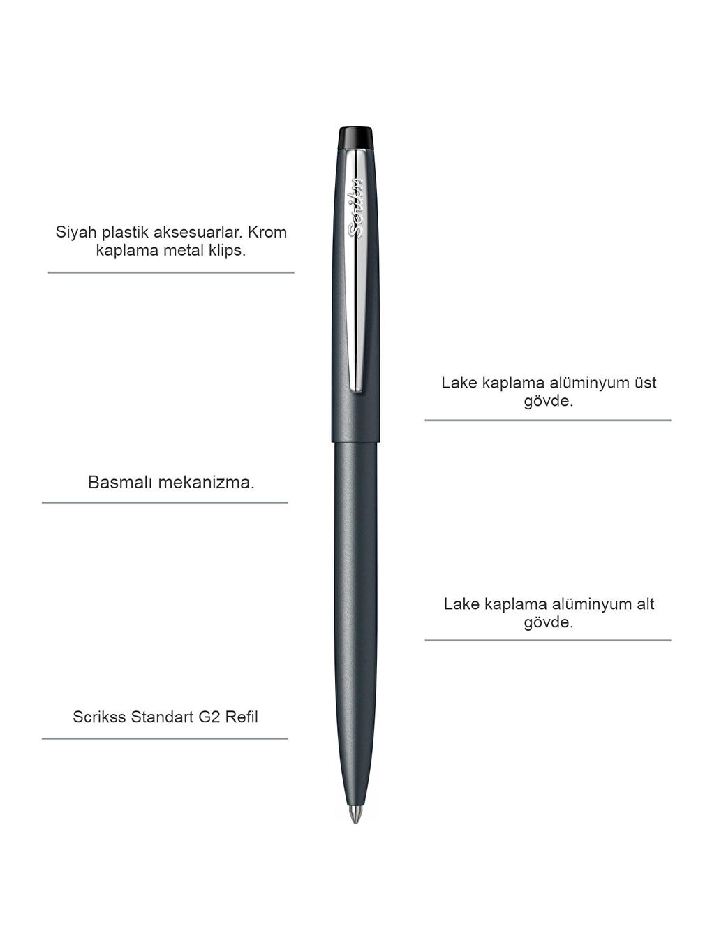 Scrikss Koyu Gri F108 Tükenmez Kalem - 1