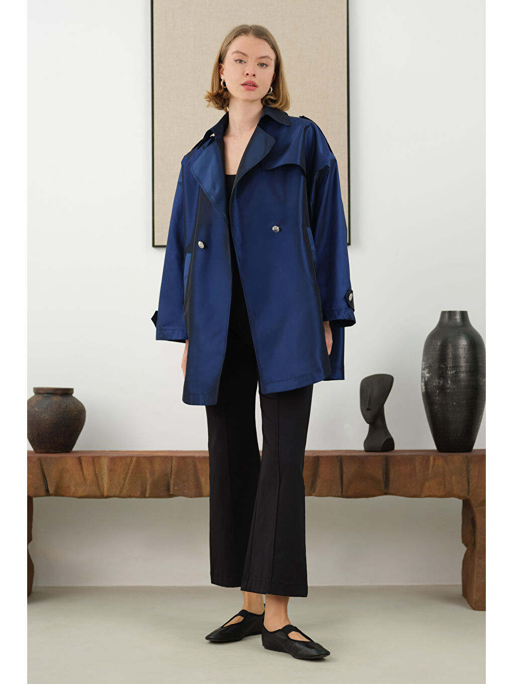 Apoletli Tafta Ceket Lacivert-4