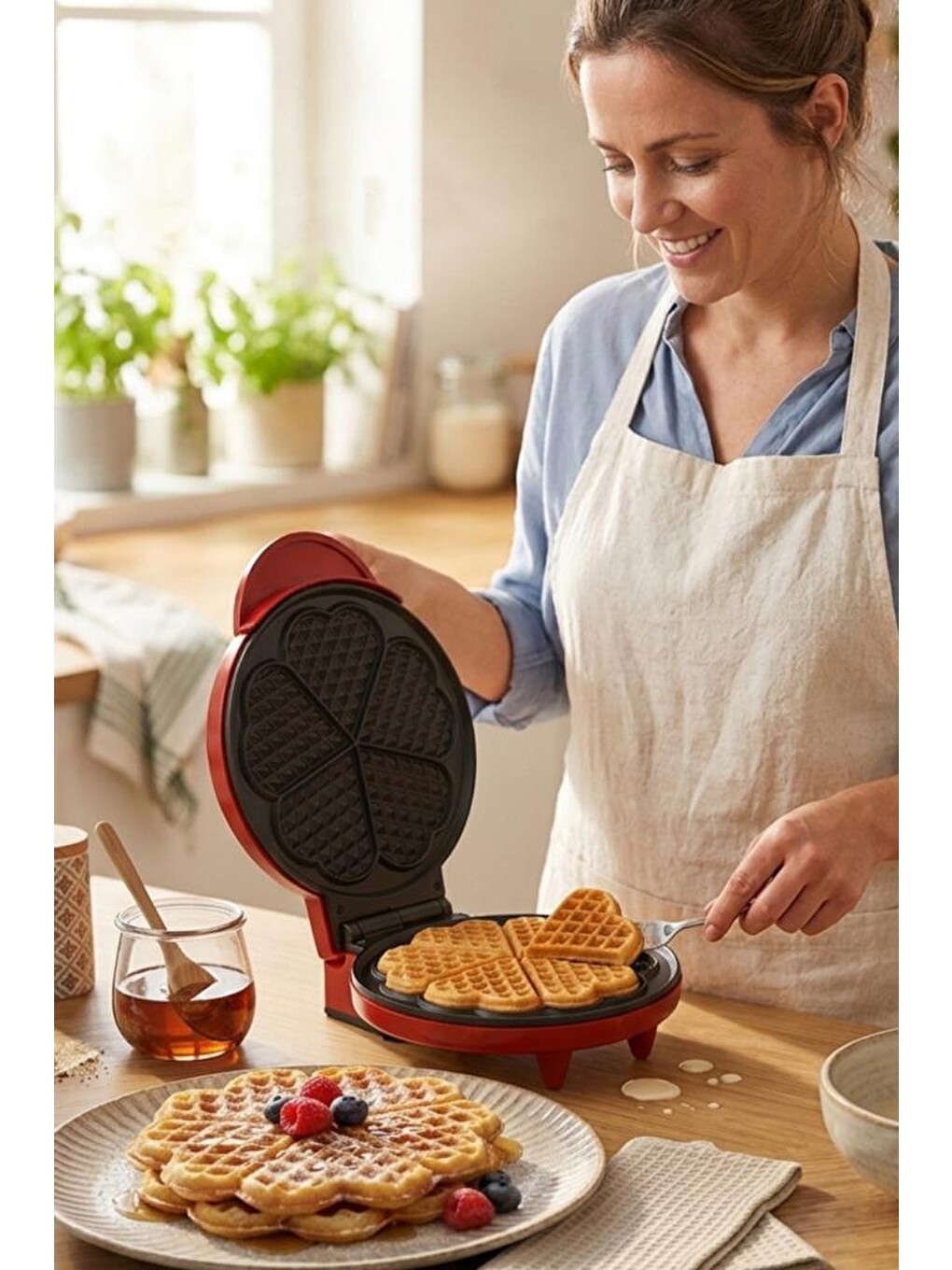 SSM-2595 Waffle Makinesi 850W | 182 mm Yapışmaz Döküm Plaka Kırmızı | 5 Dilimli Waffle-4