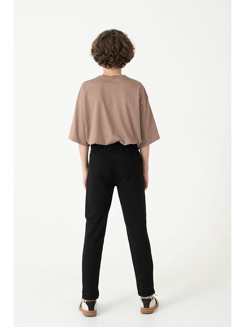 Siyah Duble Paça Kemer Düğmeli Erkek Çocuk Eşofman Altı-5