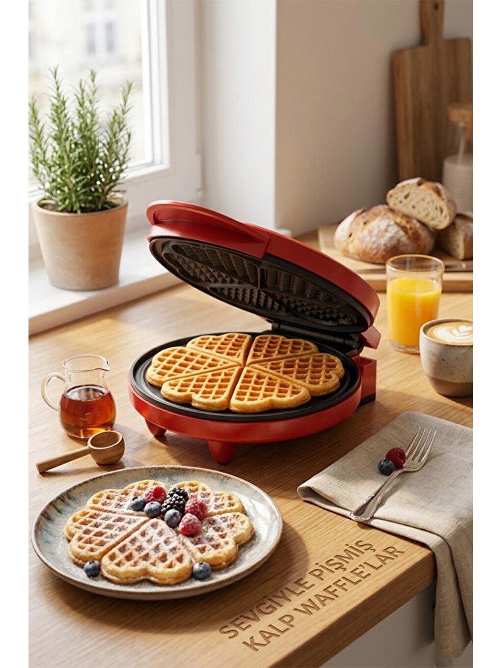 SSM-2595 Waffle Makinesi 850W | 182 mm Yapışmaz Döküm Plaka Kırmızı | 5 Dilimli Waffle-5