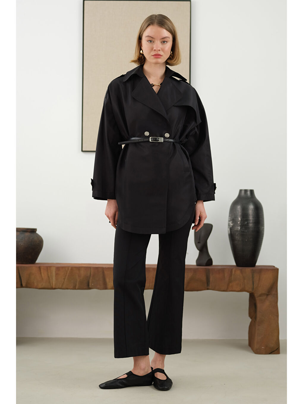 Apoletli Tafta Ceket Siyah