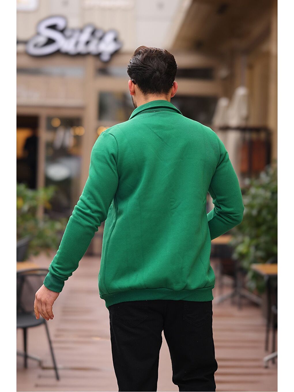 Yeşil Çıtçıtlı Cepli İçi Şardonlu Sweatshirt Ceket-6