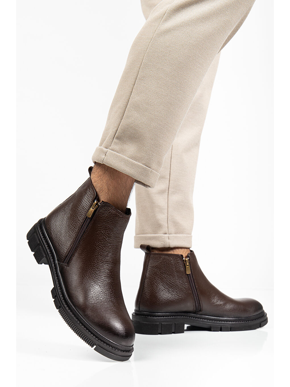 Kahverengi D555 Hakiki Deri Soğuk Geçirmez Erkek Bot-2