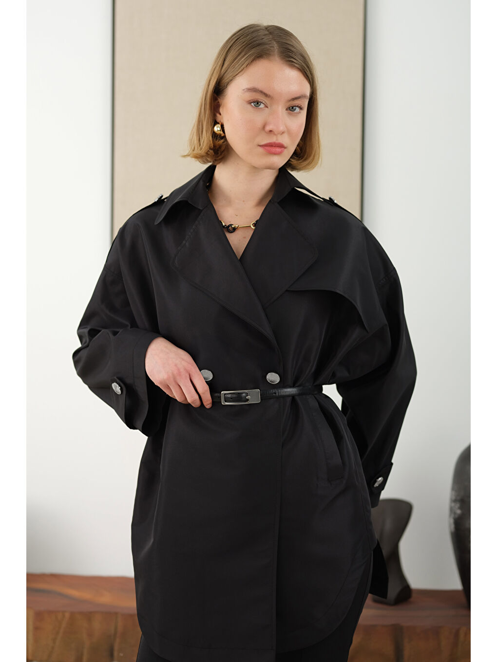 Apoletli Tafta Ceket Siyah-1